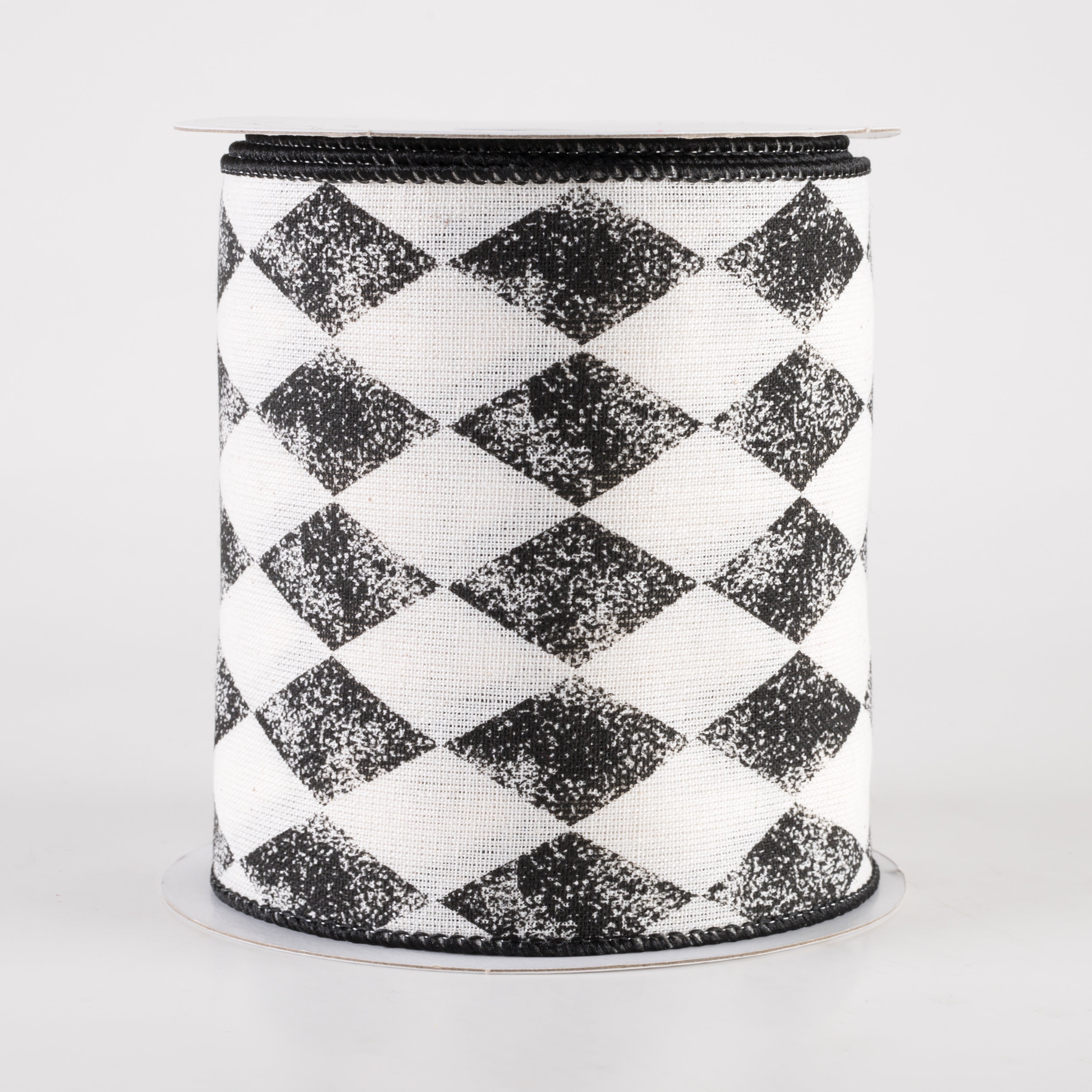 4" Stamped Harlequin Ribbon: Ivory & Black (10 Yards)