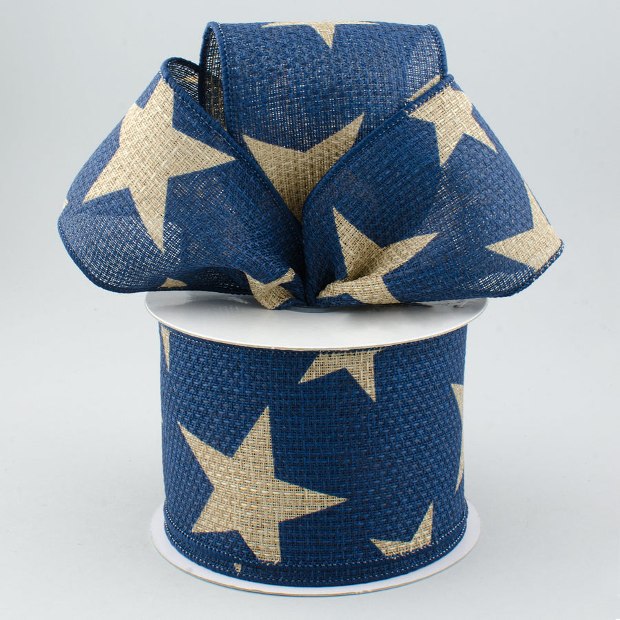 2.5" Star Print Ribbon: Blue & Natural (10 Yards) Lifestyle Photo