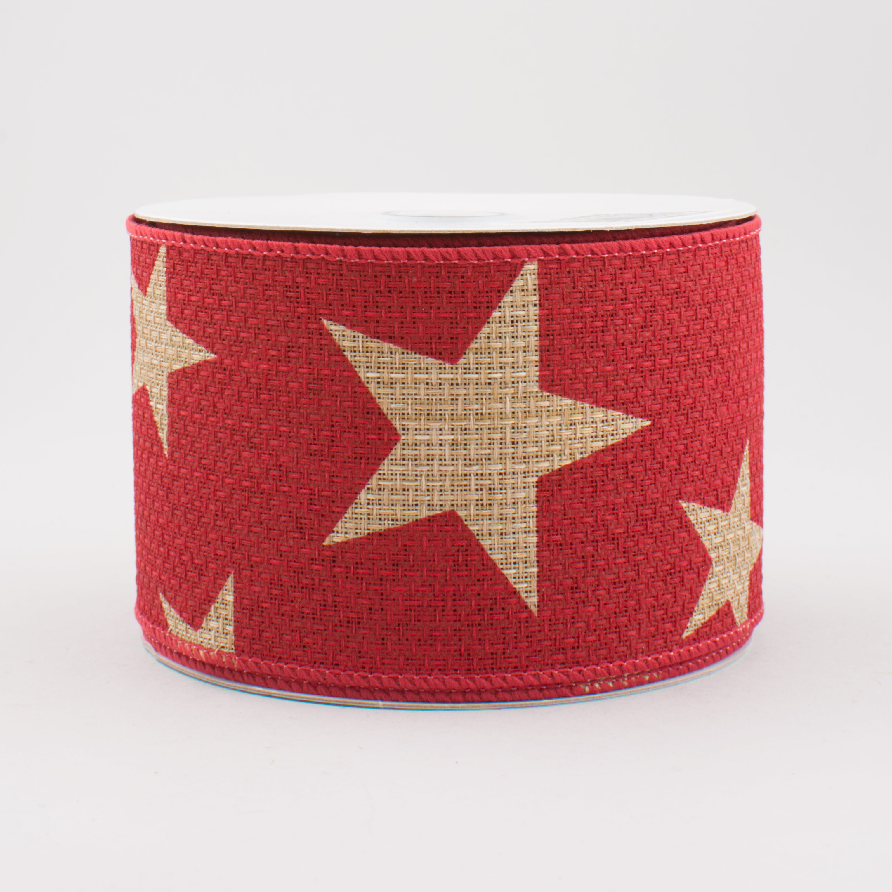 2.5" Star Print Ribbon: Red & Natural (10 Yards)