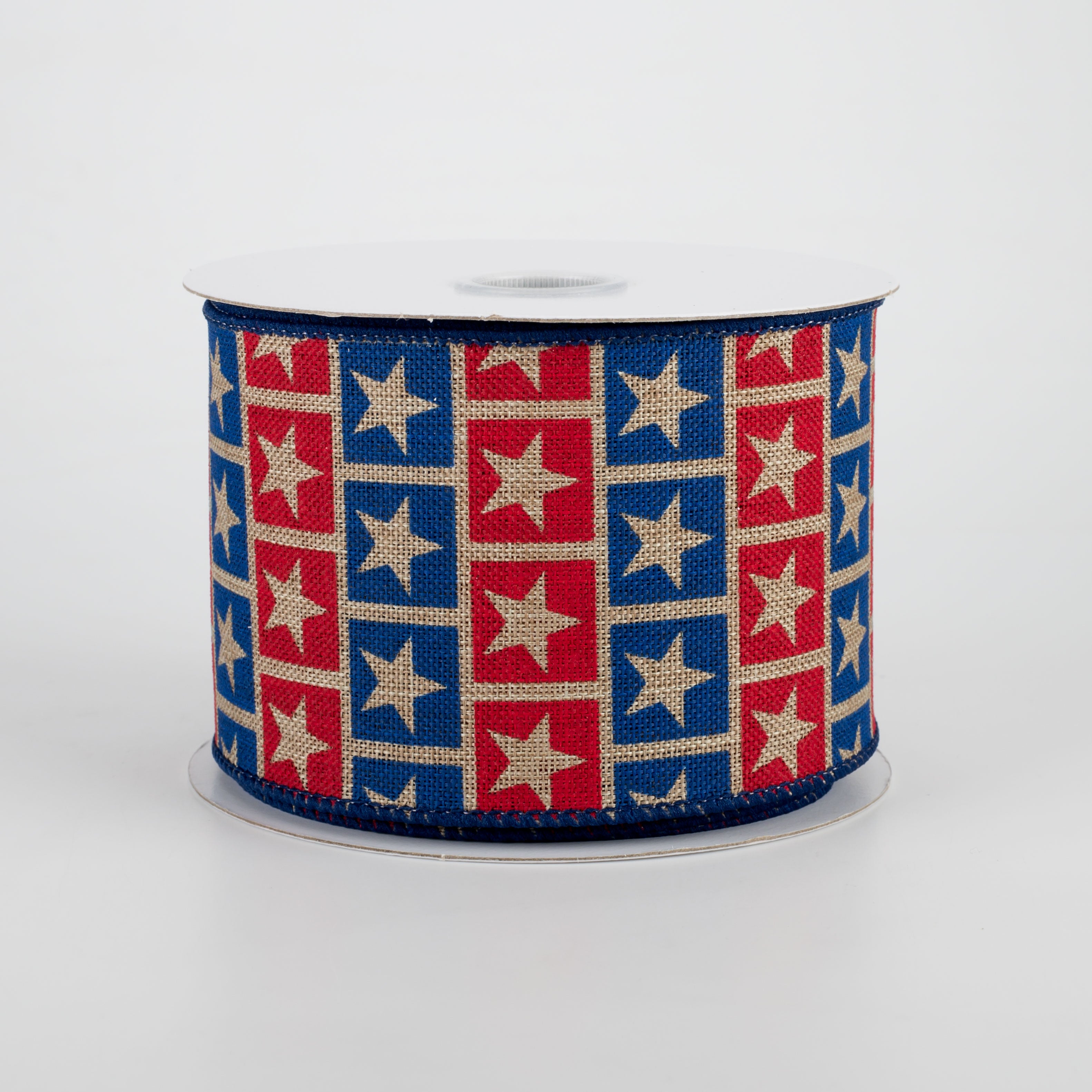 2.5" Star Squares Ribbon: Red, Blue, Dark Natural (10 Yards)
