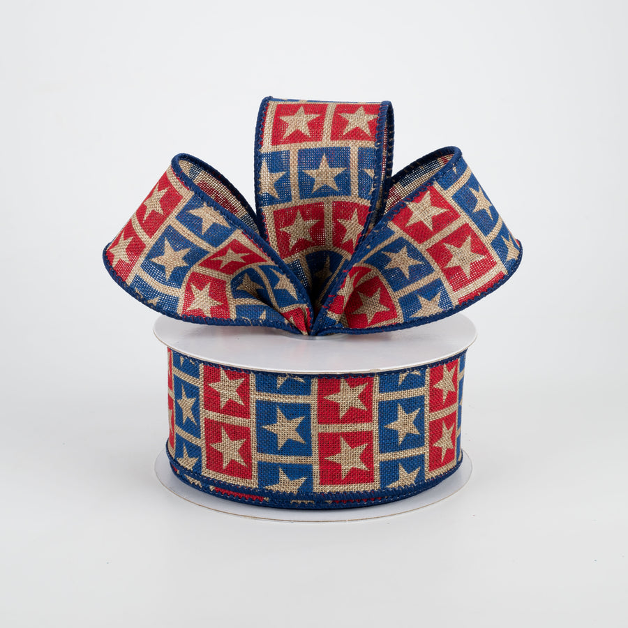 1.5" Star Squares Ribbon: Red, Blue, Dark Natural (10 Yards) Lifestyle Photo