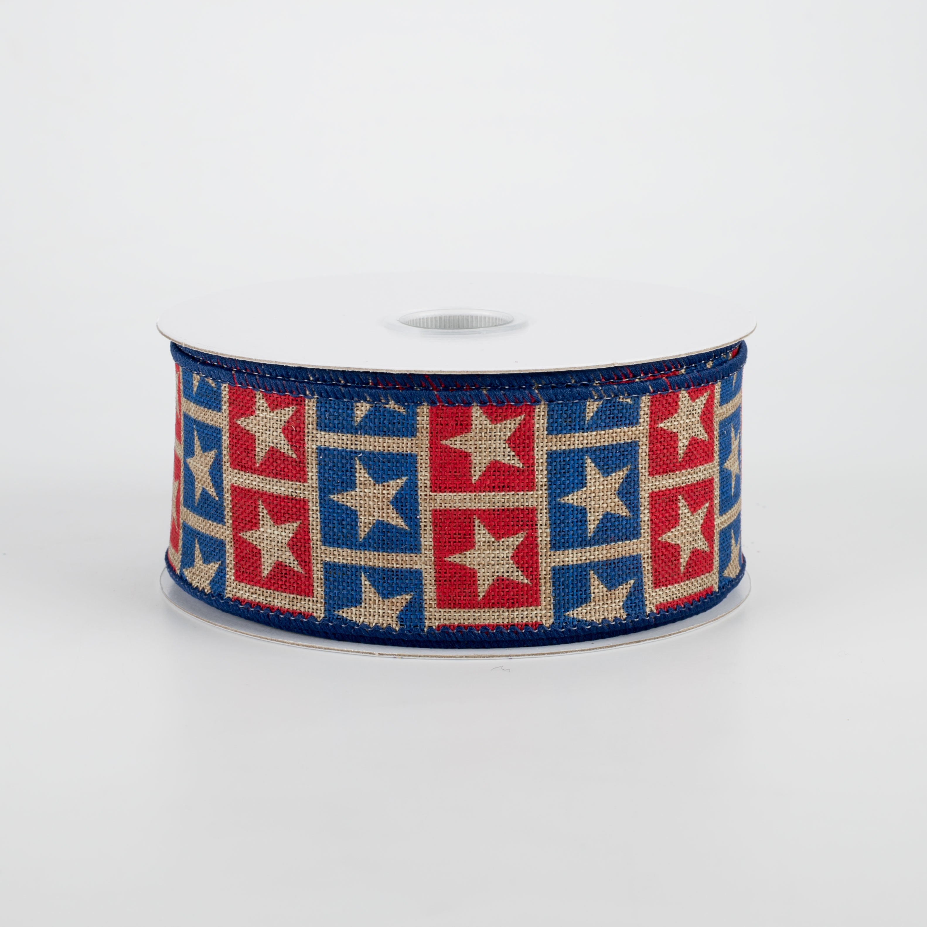 1.5" Star Squares Ribbon: Red, Blue, Dark Natural (10 Yards)