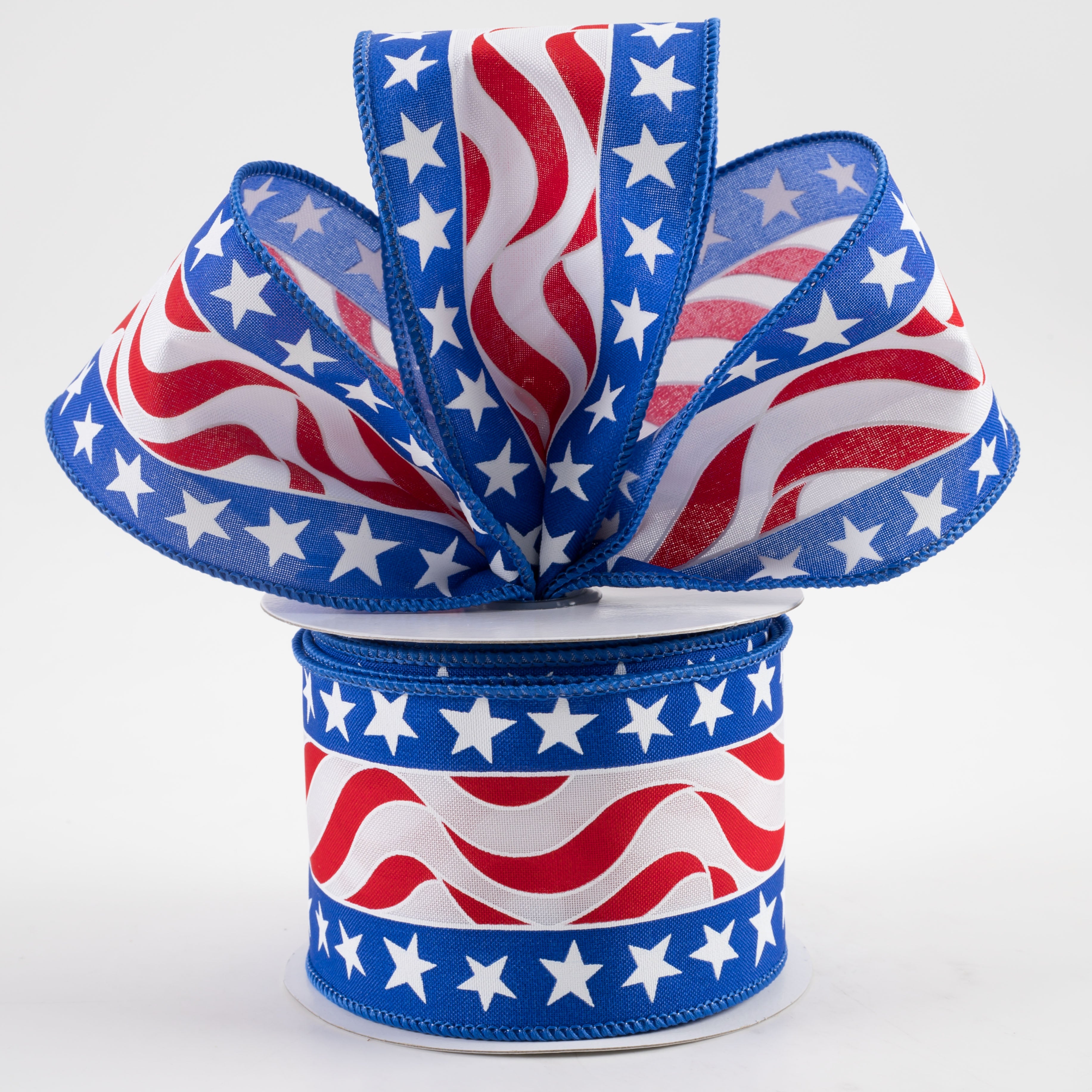 2.5" Star Wavy Stripes Ribbon: RWB (10 Yards) Lifestyle Photo