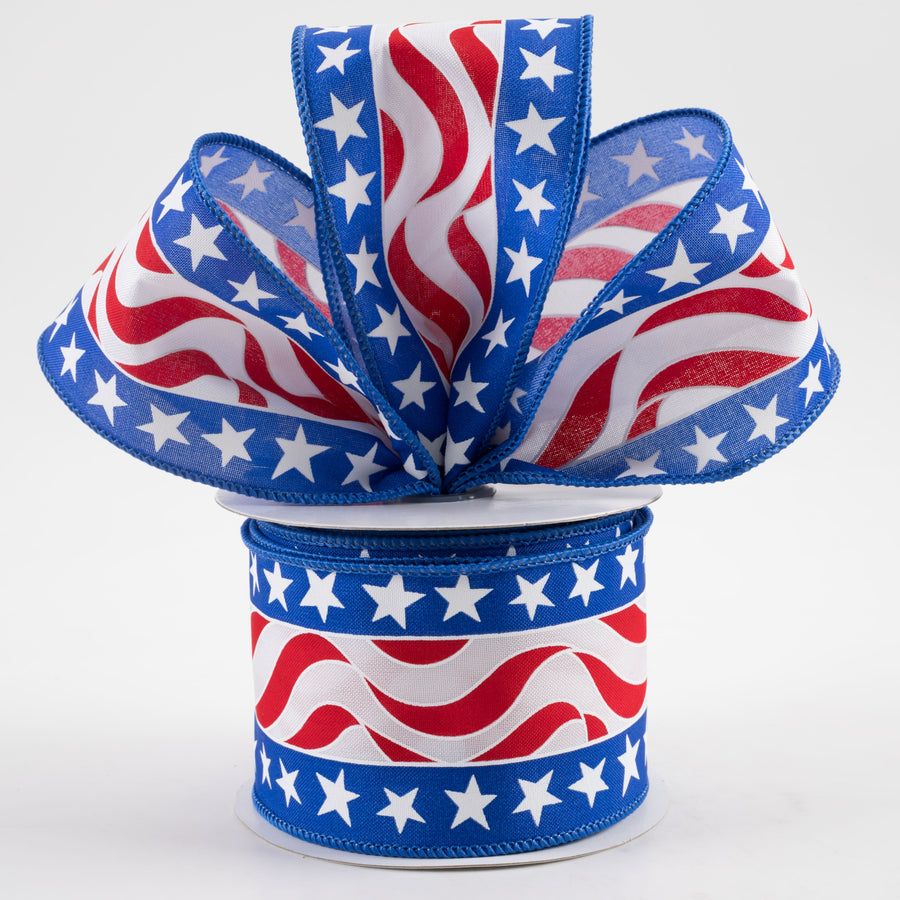 2.5" Star Wavy Stripes Ribbon: RWB (10 Yards) Lifestyle Photo