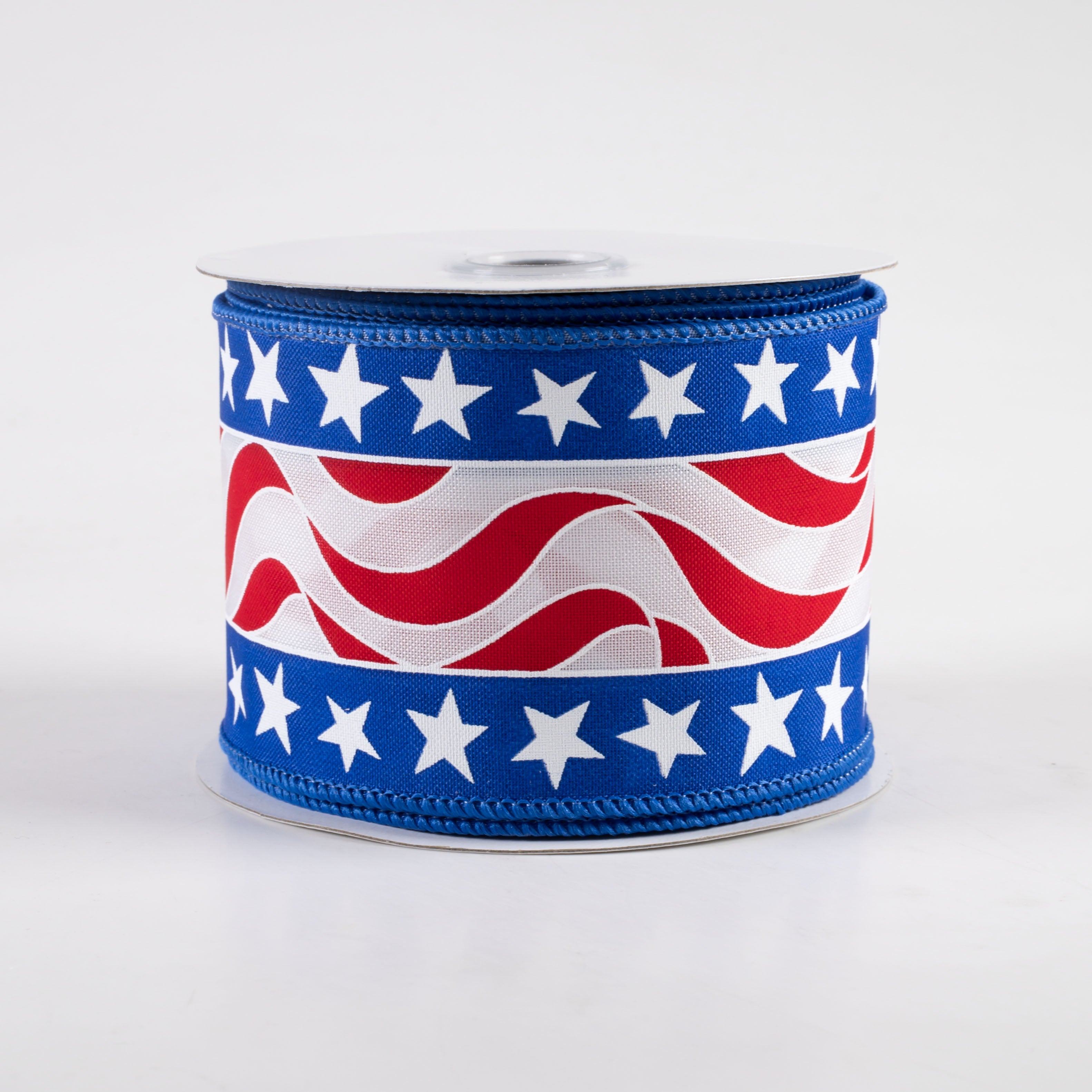 2.5" Star Wavy Stripes Ribbon: RWB (10 Yards)