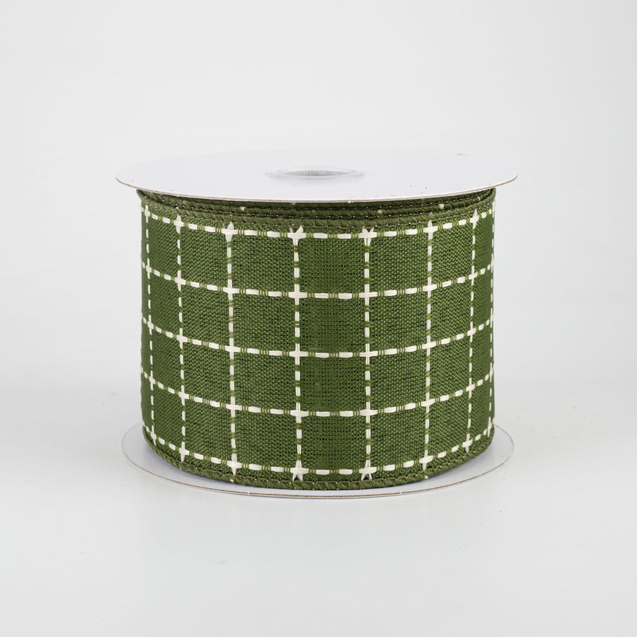 2.5" Stark Plaid Ribbon: Moss & Cream (10 Yards)