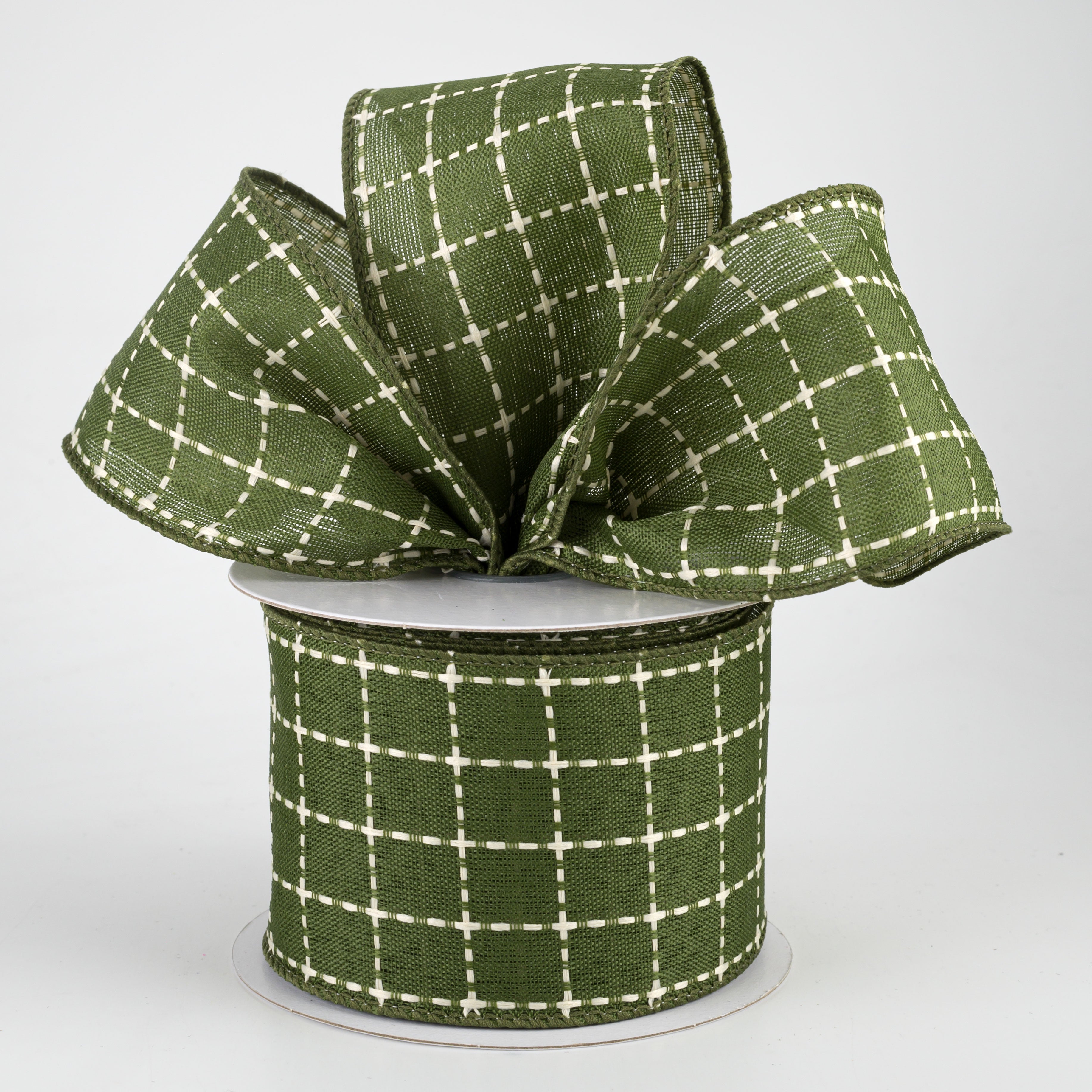 2.5" Stark Plaid Ribbon: Moss & Cream (10 Yards) Lifestyle Photo