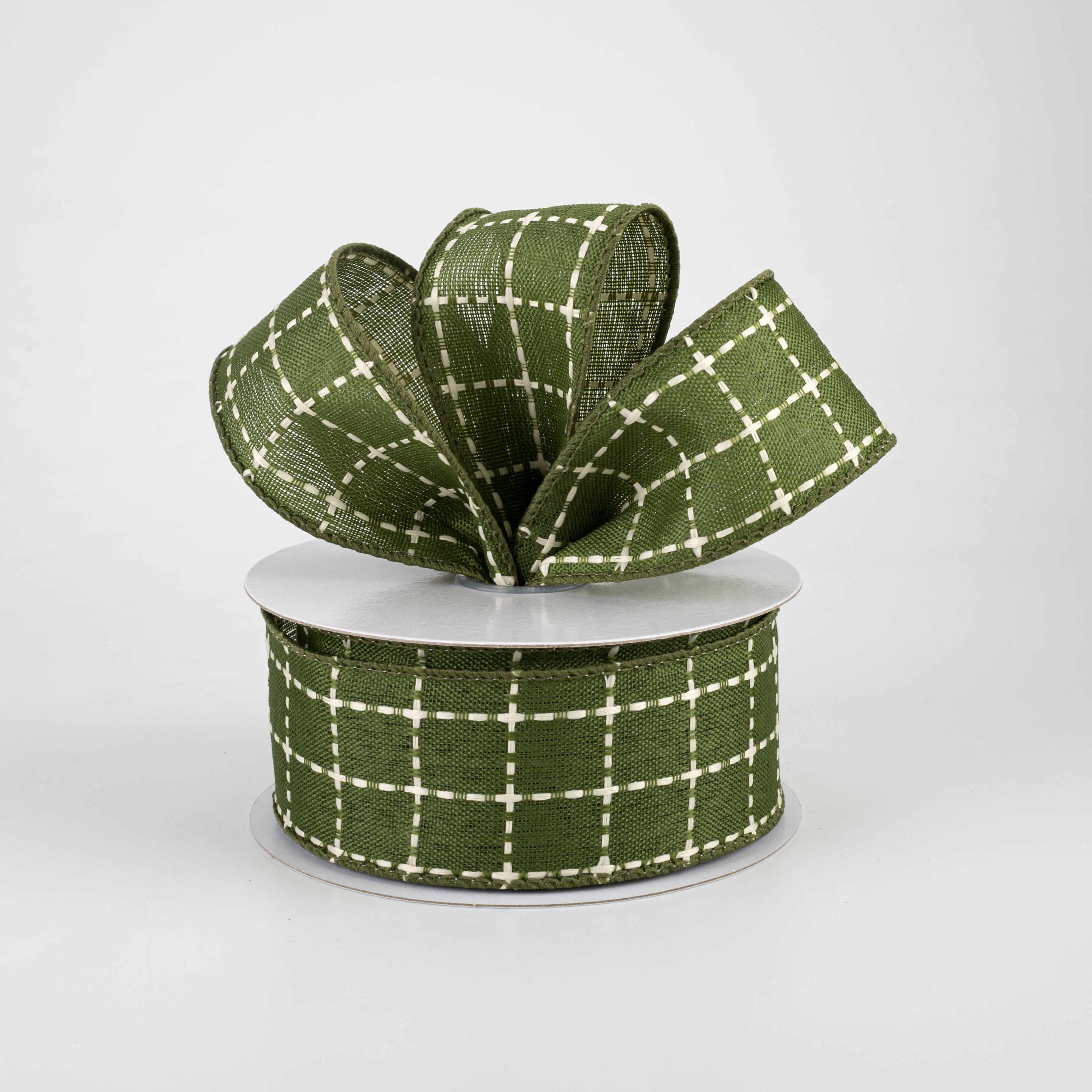 1.5" Stark Plaid Ribbon: Moss & Cream (10 Yards) Lifestyle Photo