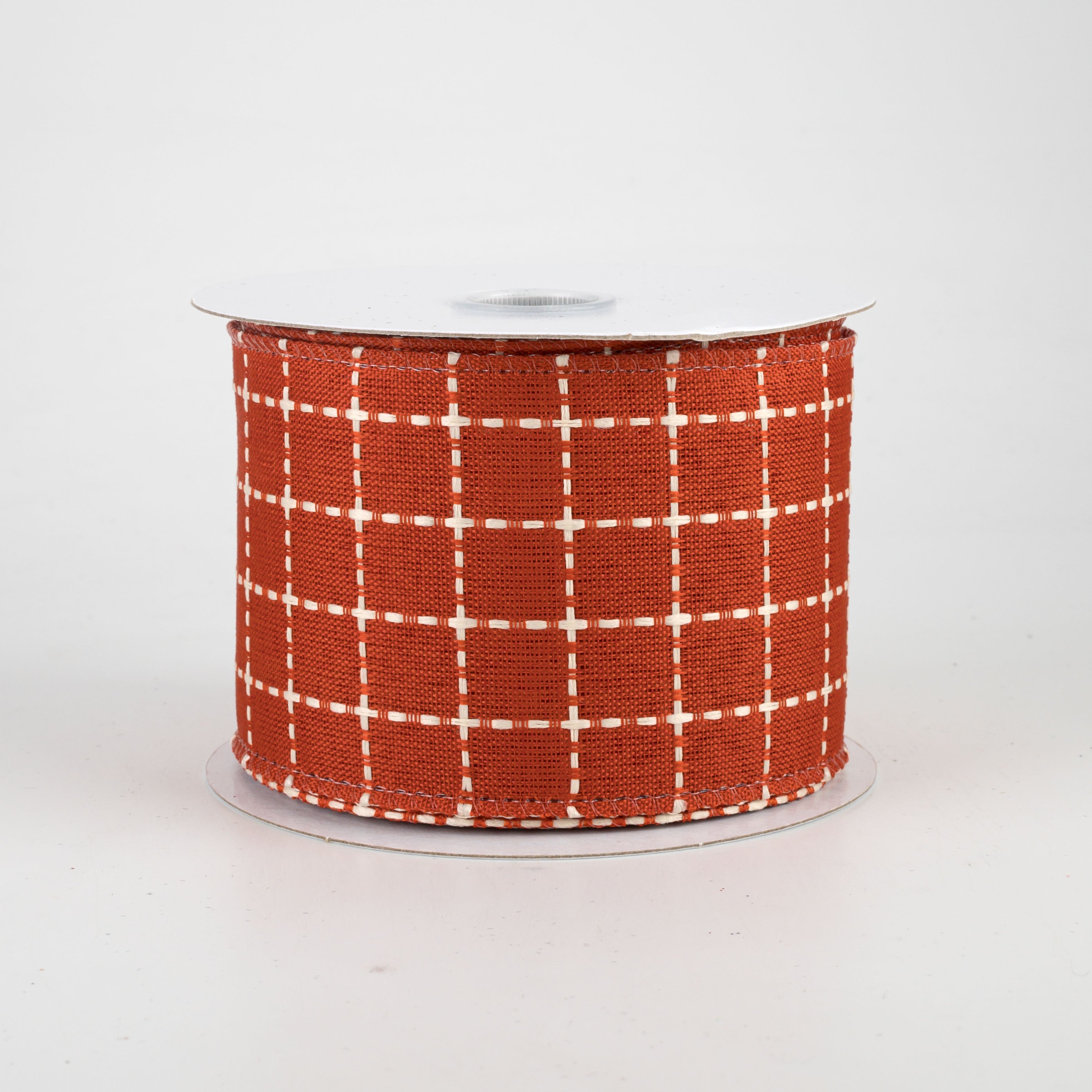 2.5" Stark Plaid Ribbon: Rust Orange & Cream (10 Yards)