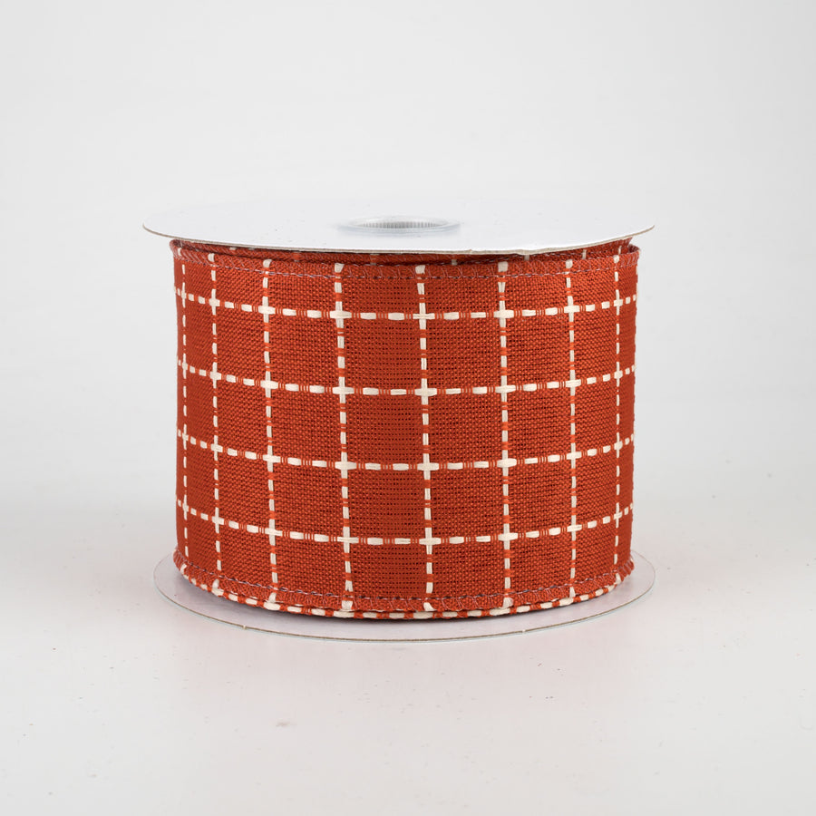2.5" Stark Plaid Ribbon: Rust Orange & Cream (10 Yards)