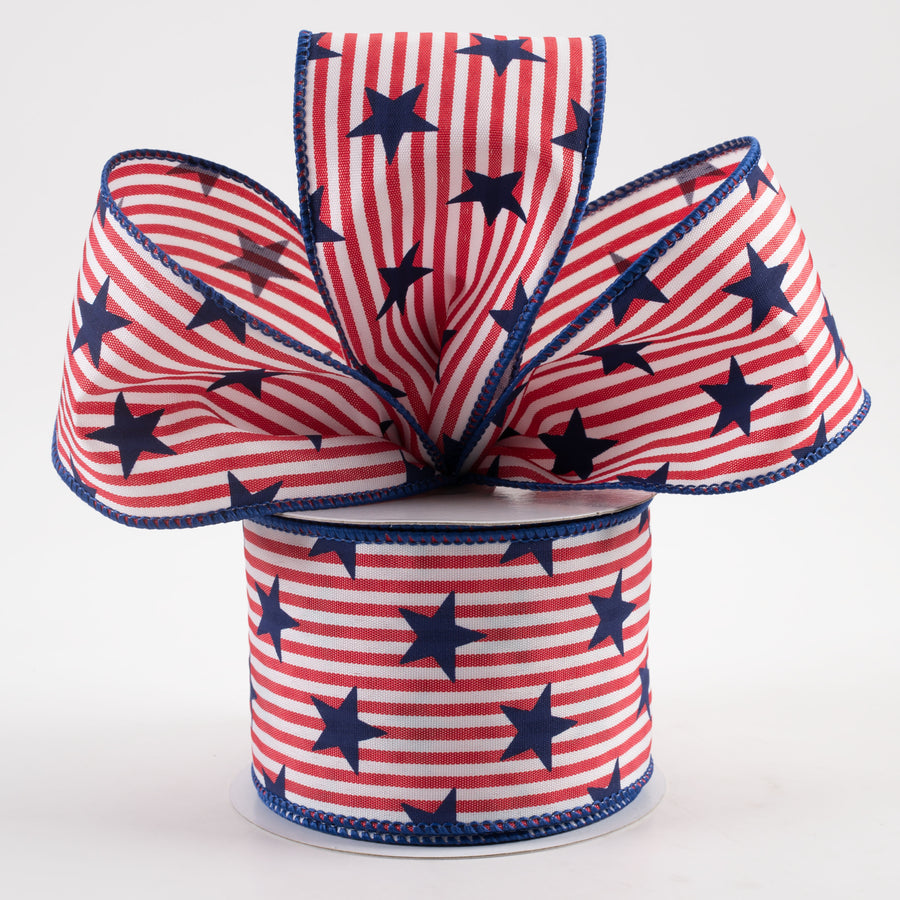 2.5" Stars on Woven Stripe Ribbon: Red, White, Navy (10 Yards) Lifestyle Photo