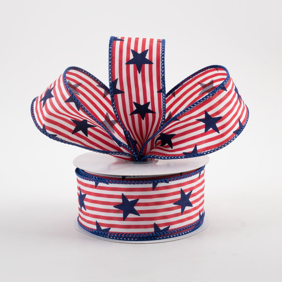 1.5" Stars on Woven Stripe Ribbon: Red, White, Navy (10 Yards) Lifestyle Photo