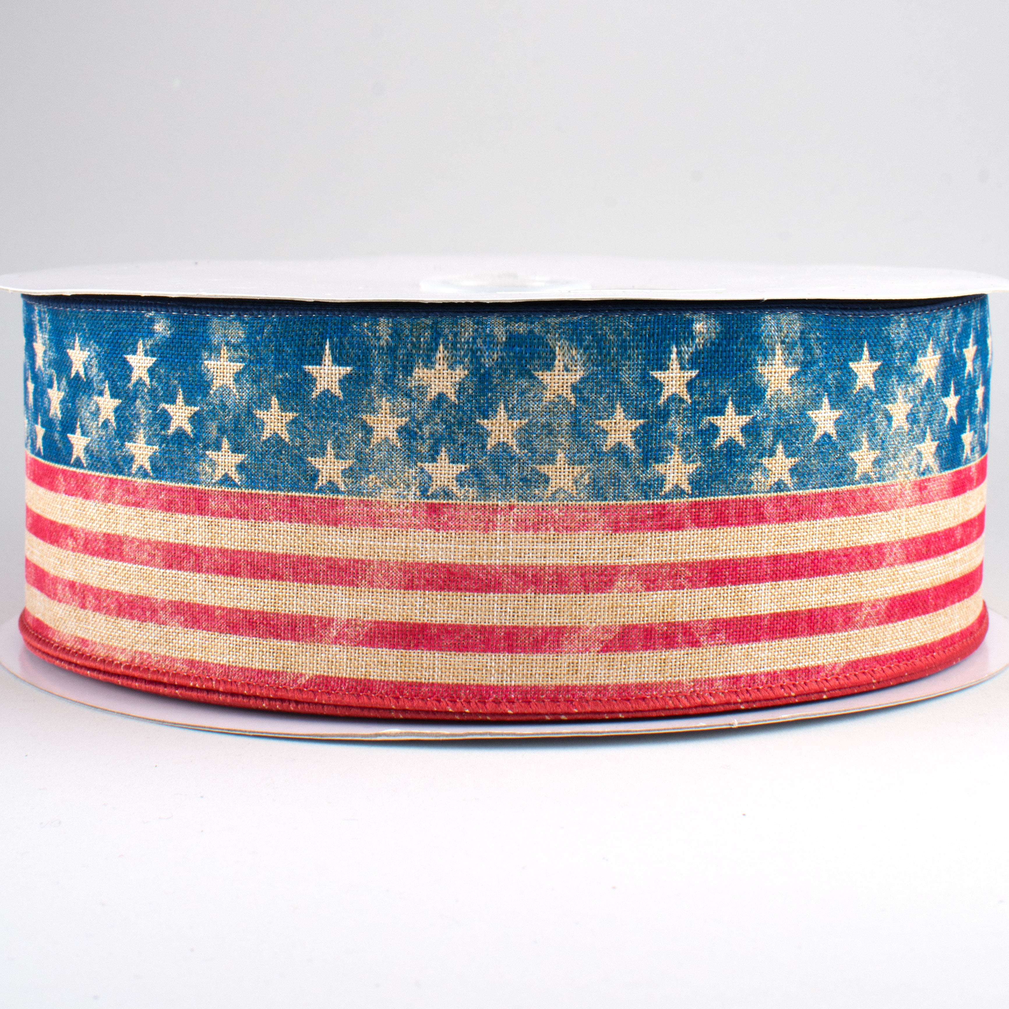 2.5" Stars & Stripes Flag Ribbon: Tan, Red & Blue (50 Yards)