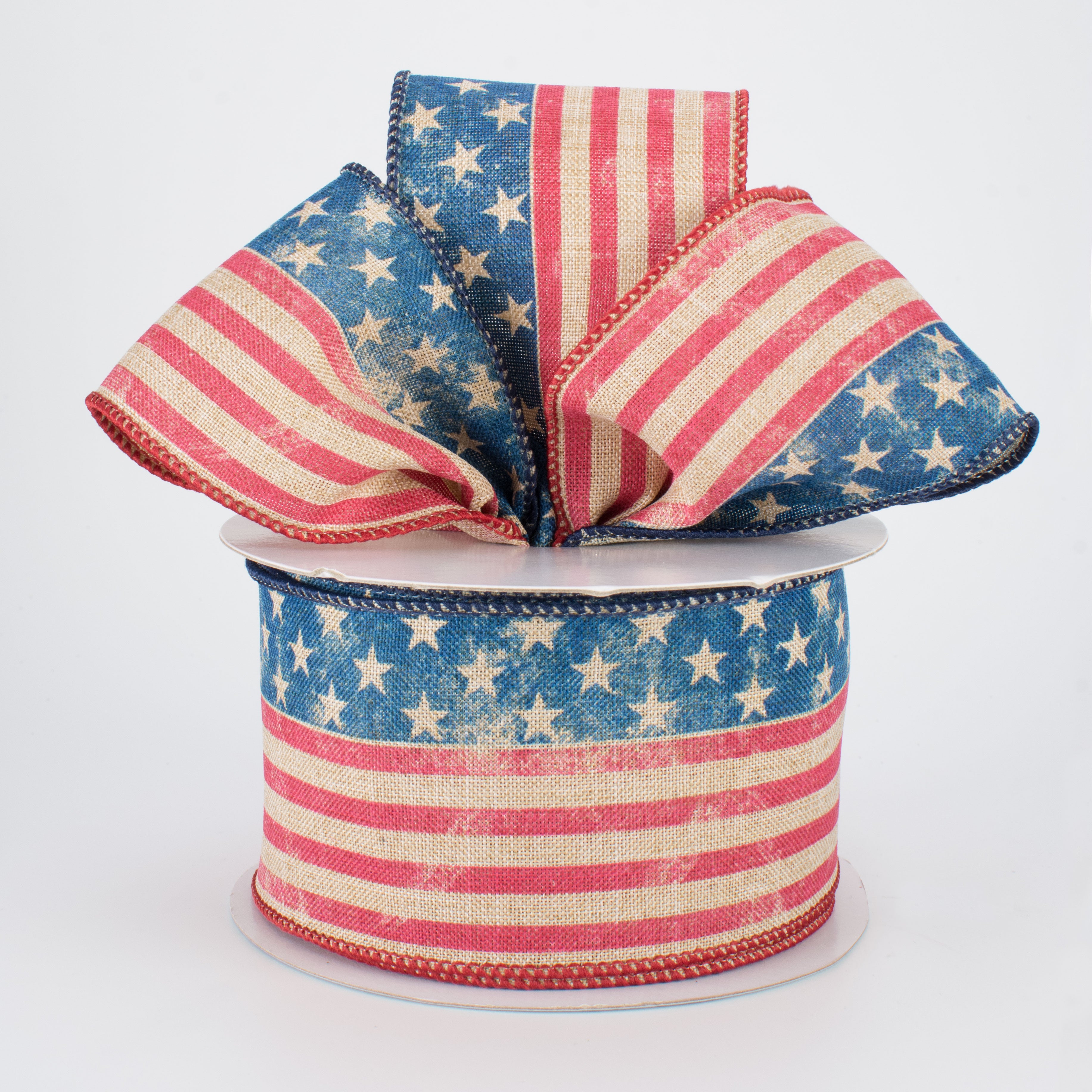 2.5" Stars & Stripes Flag Ribbon: Tan, Red & Blue (10 Yards) Lifestyle Photo