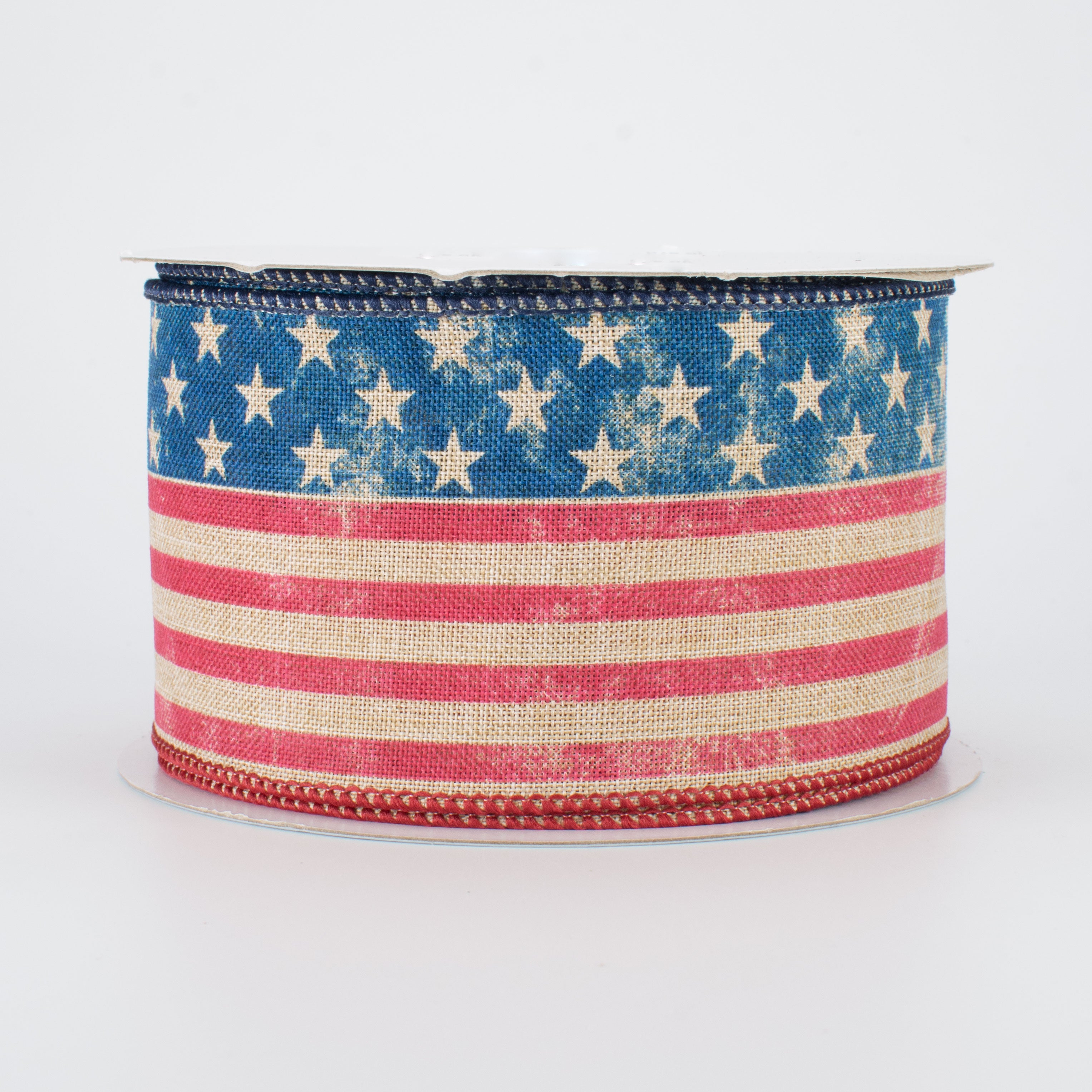 2.5" Stars & Stripes Flag Ribbon: Tan, Red & Blue (10 Yards)
