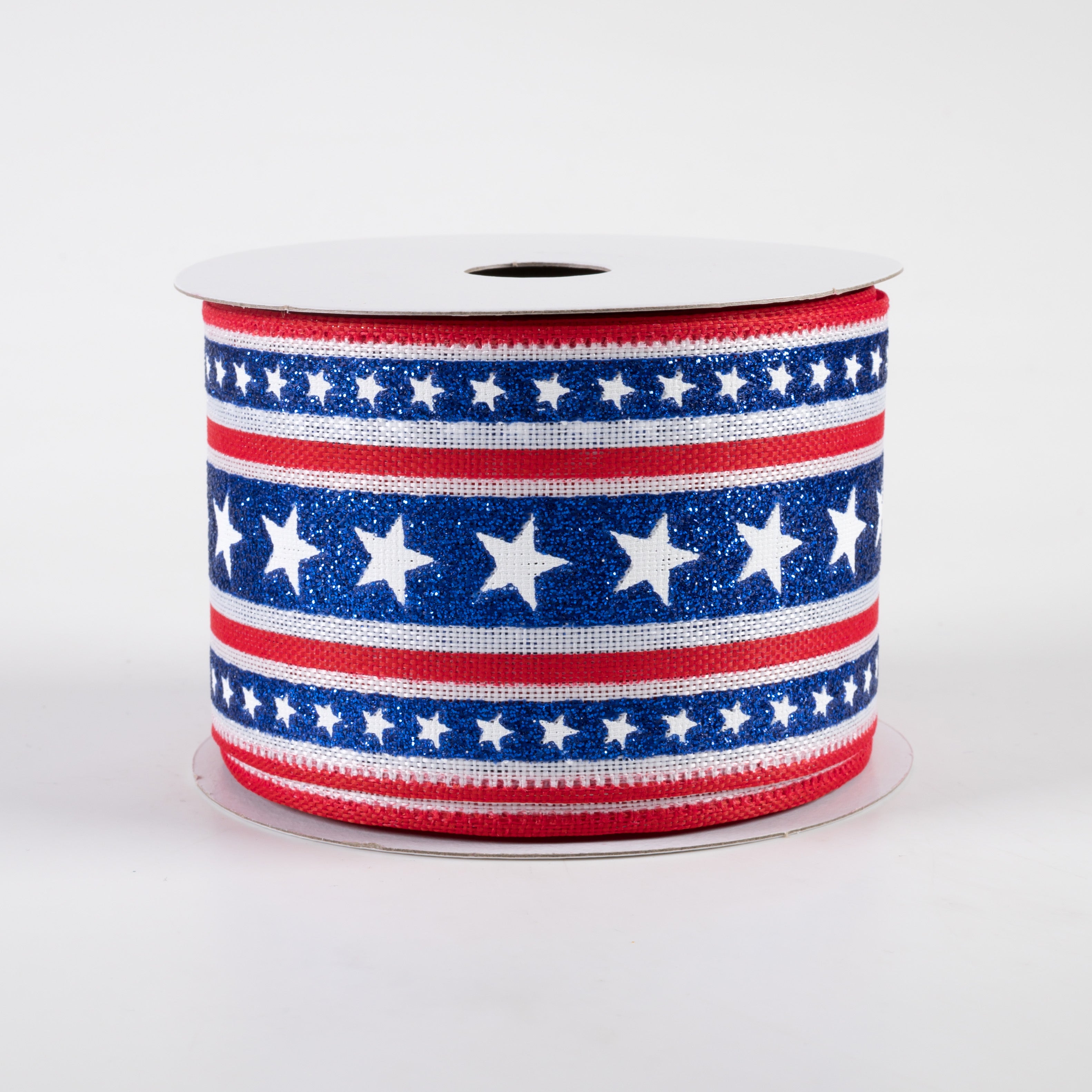 2.5" Stars & Stripes Linen Ribbon: Blue, White, Red (10 Yards)