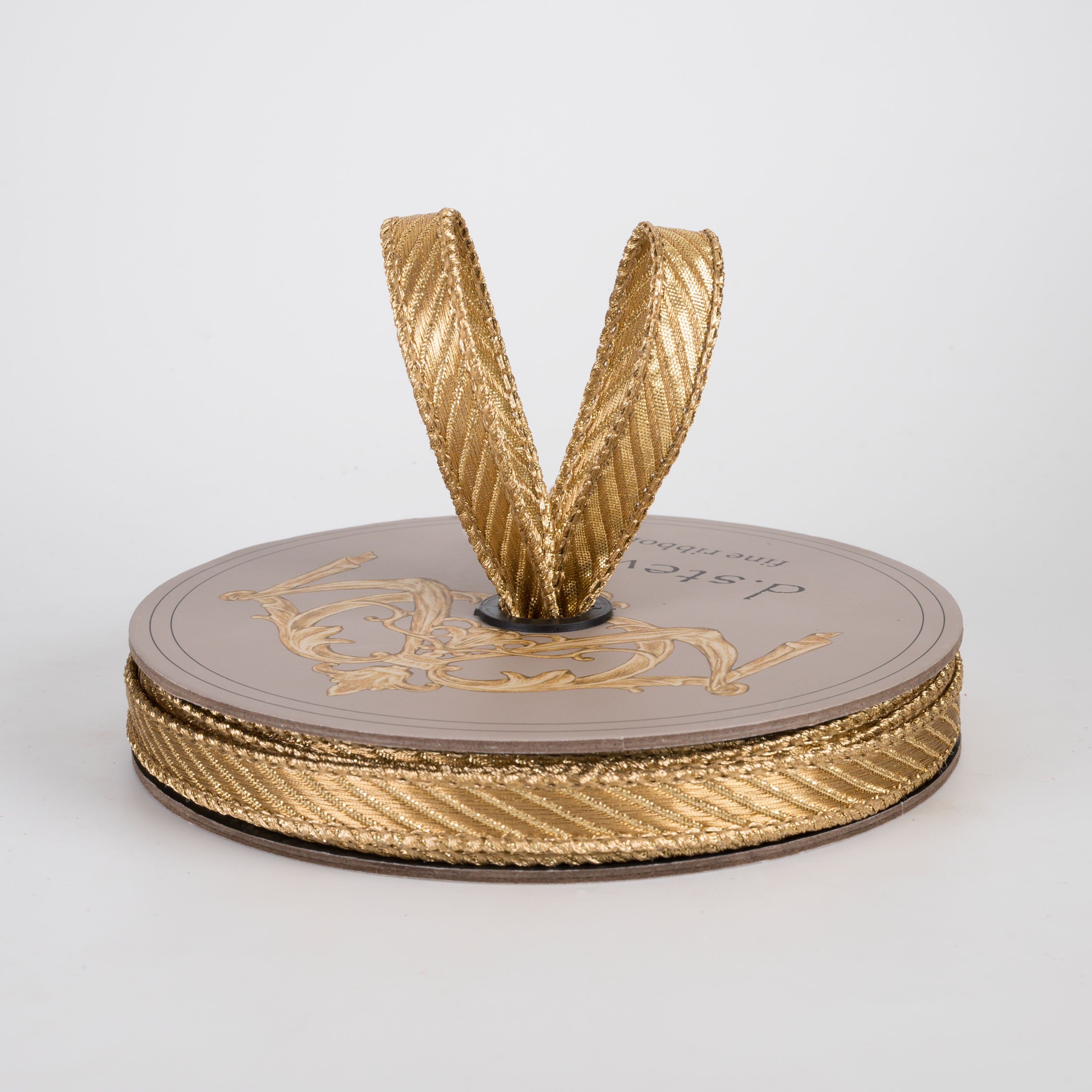 [D Stevens] 0.5" Wired Jacquard Diagonal Stripe Ribbon: Gold (25 Yards) Lifestyle Photo