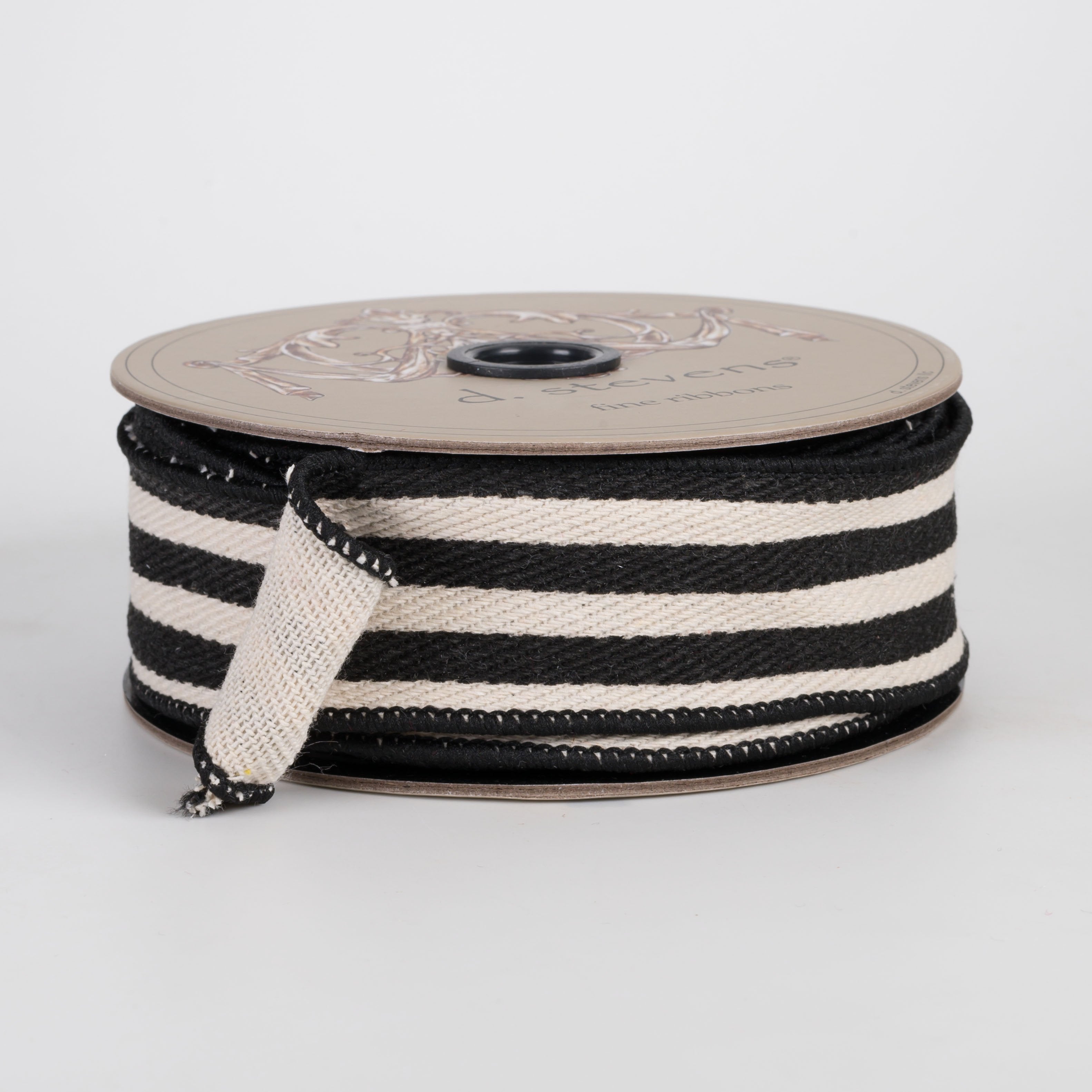 [D Stevens] 1.5" Canvas Stripe Ribbon: Natural & Black (10 Yards) Item Number: 18-4980