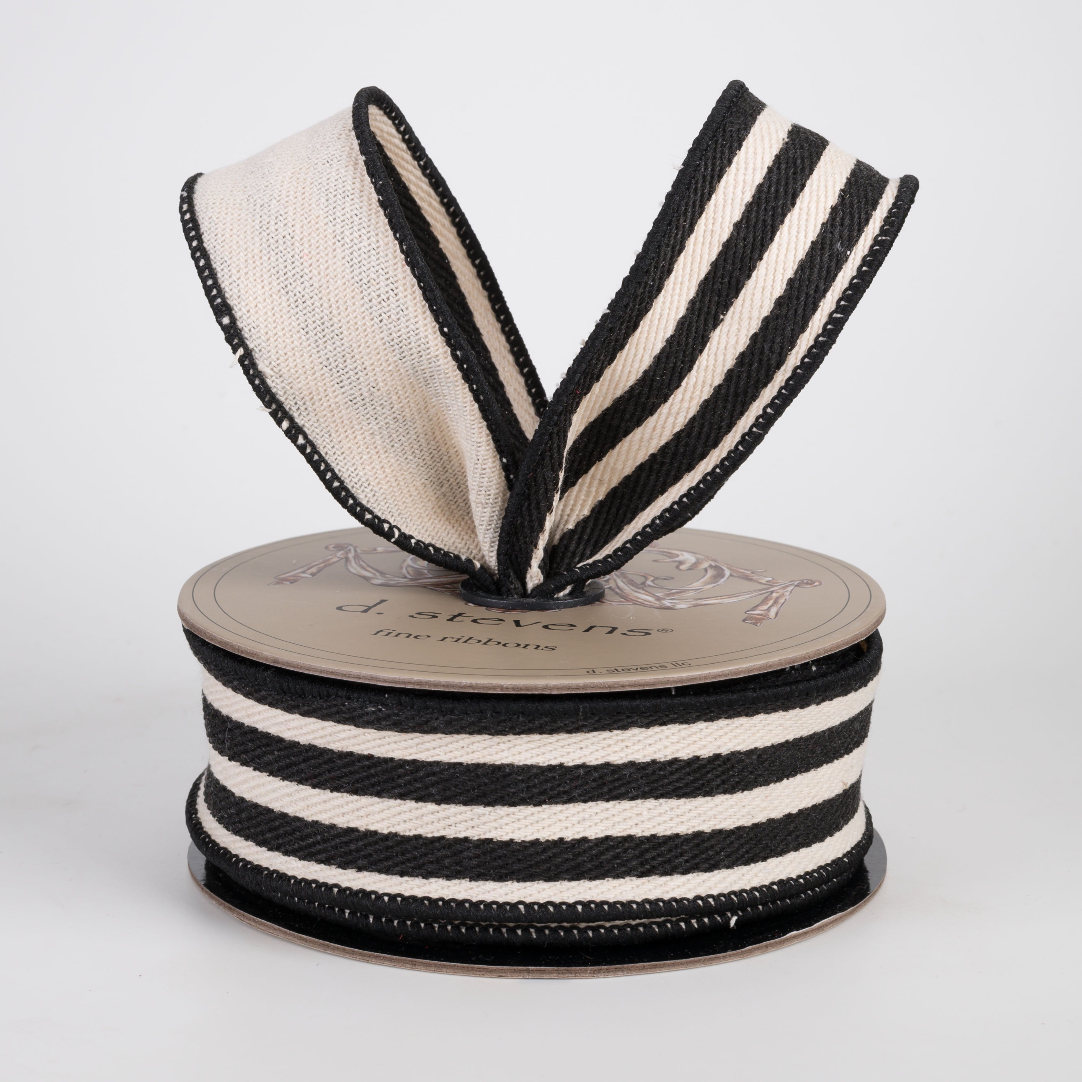 [D Stevens] 1.5" Canvas Stripe Ribbon: Natural & Black (10 Yards) Lifestyle Photo