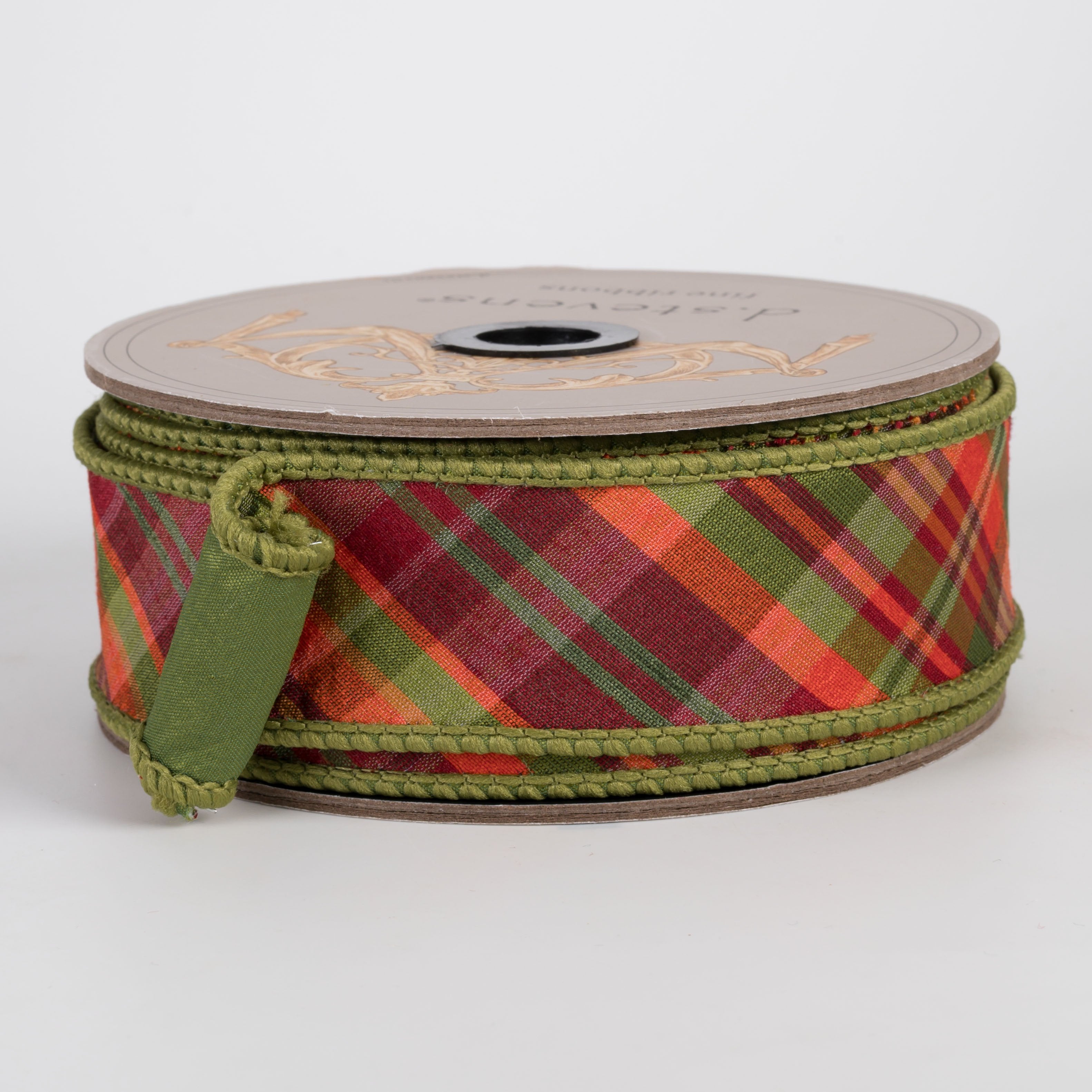 [D Stevens] 1.5" Faux Dupioni Diagonal Auburn Plaid Ribbon (10 Yards) Item Number: 05-1416