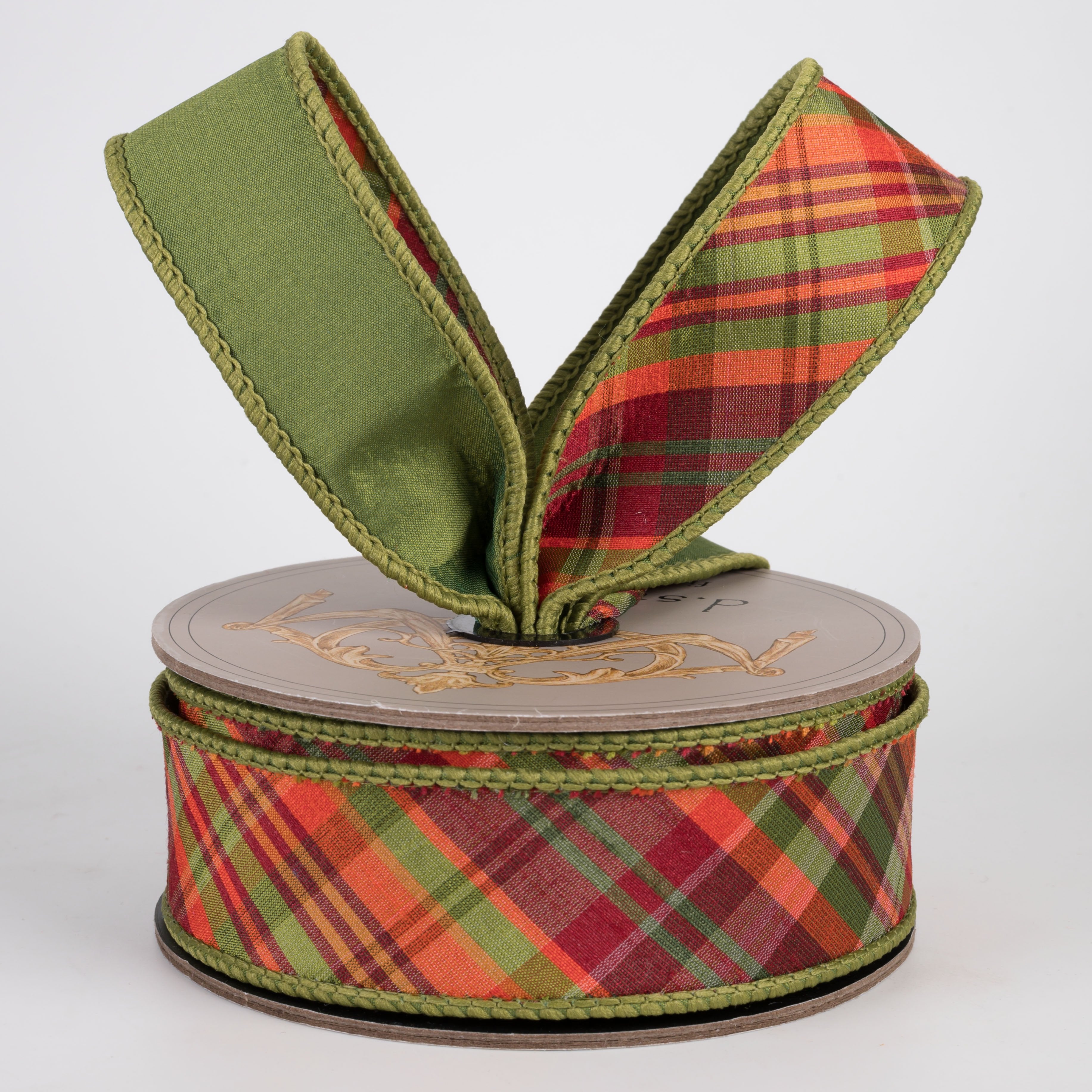 [D Stevens] 1.5" Faux Dupioni Diagonal Auburn Plaid Ribbon (10 Yards) Lifestyle Photo