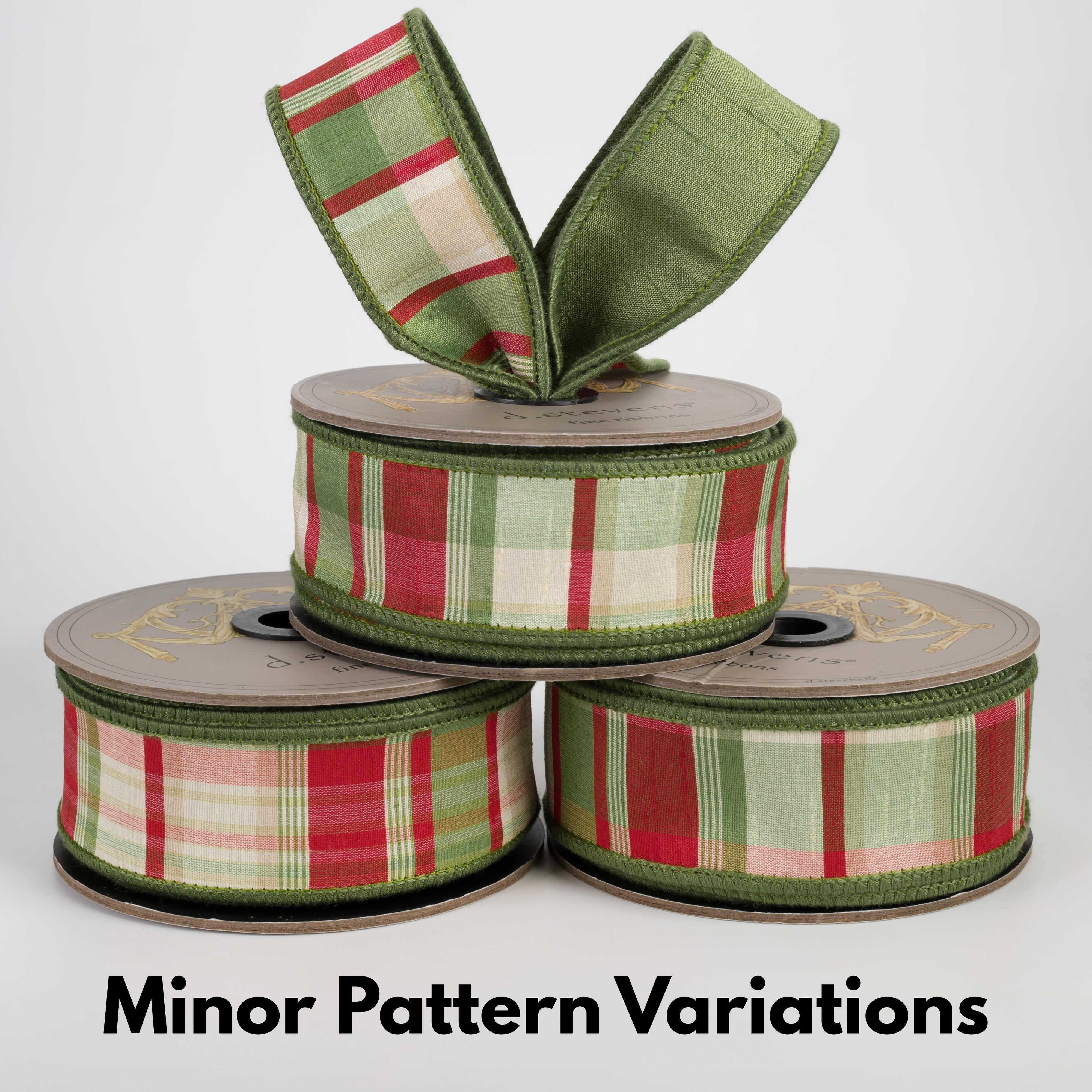 [D Stevens] 1.5" Faux Dupioni Wallis Plaid Ribbon: Red & Moss Green (10 Yards) Lifestyle Photo