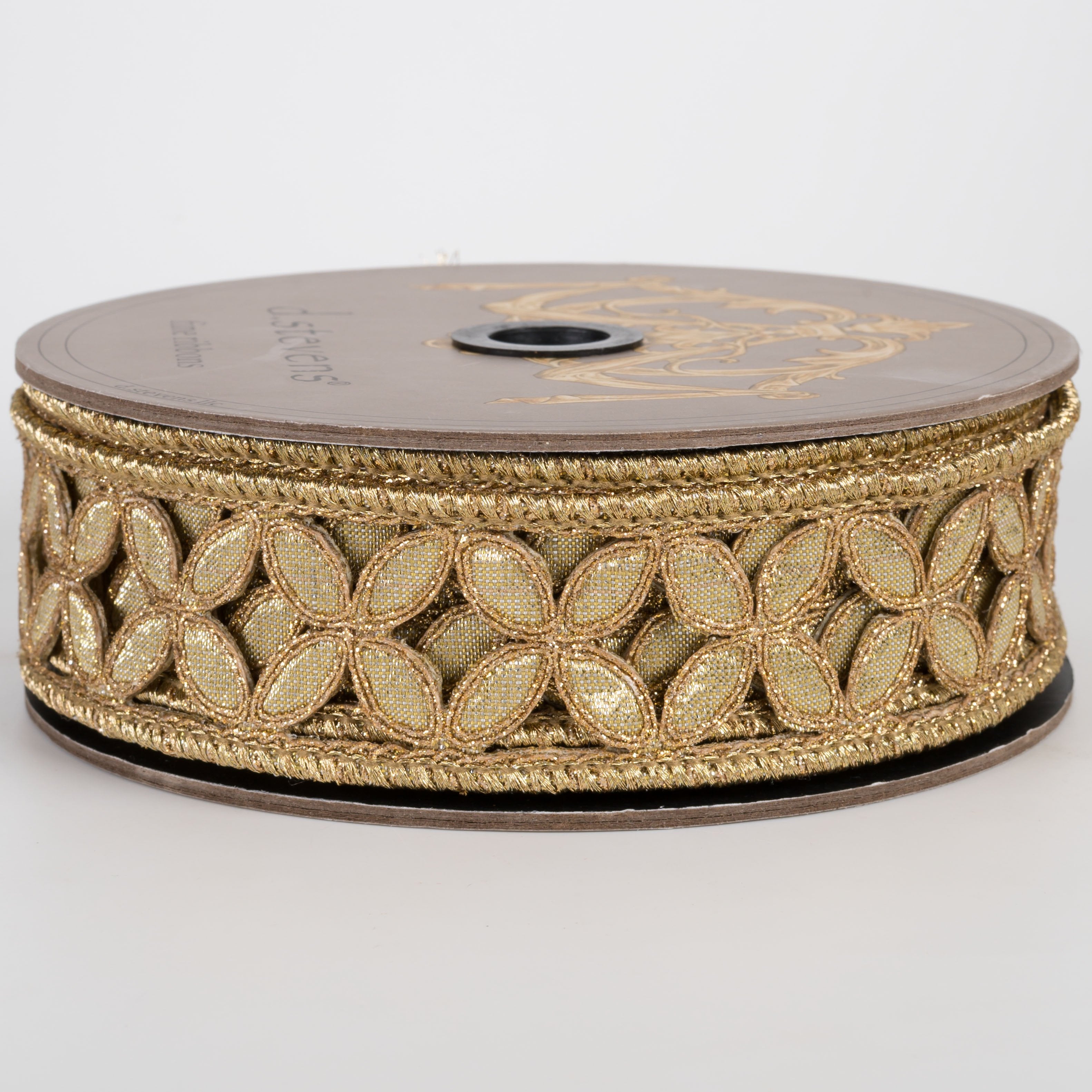 [D Stevens] 1.5" Metallic Floral Cutout Trim Ribbon: Gold (10 Yards) Item Number: 05-1278