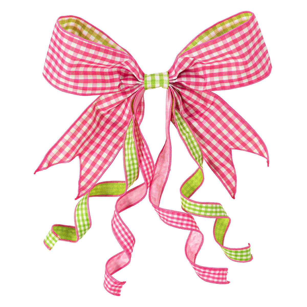 [D Stevens] 16" Faux Linen Gingham Bow: Pink with Lime Green Back Item Number: 18-4447
