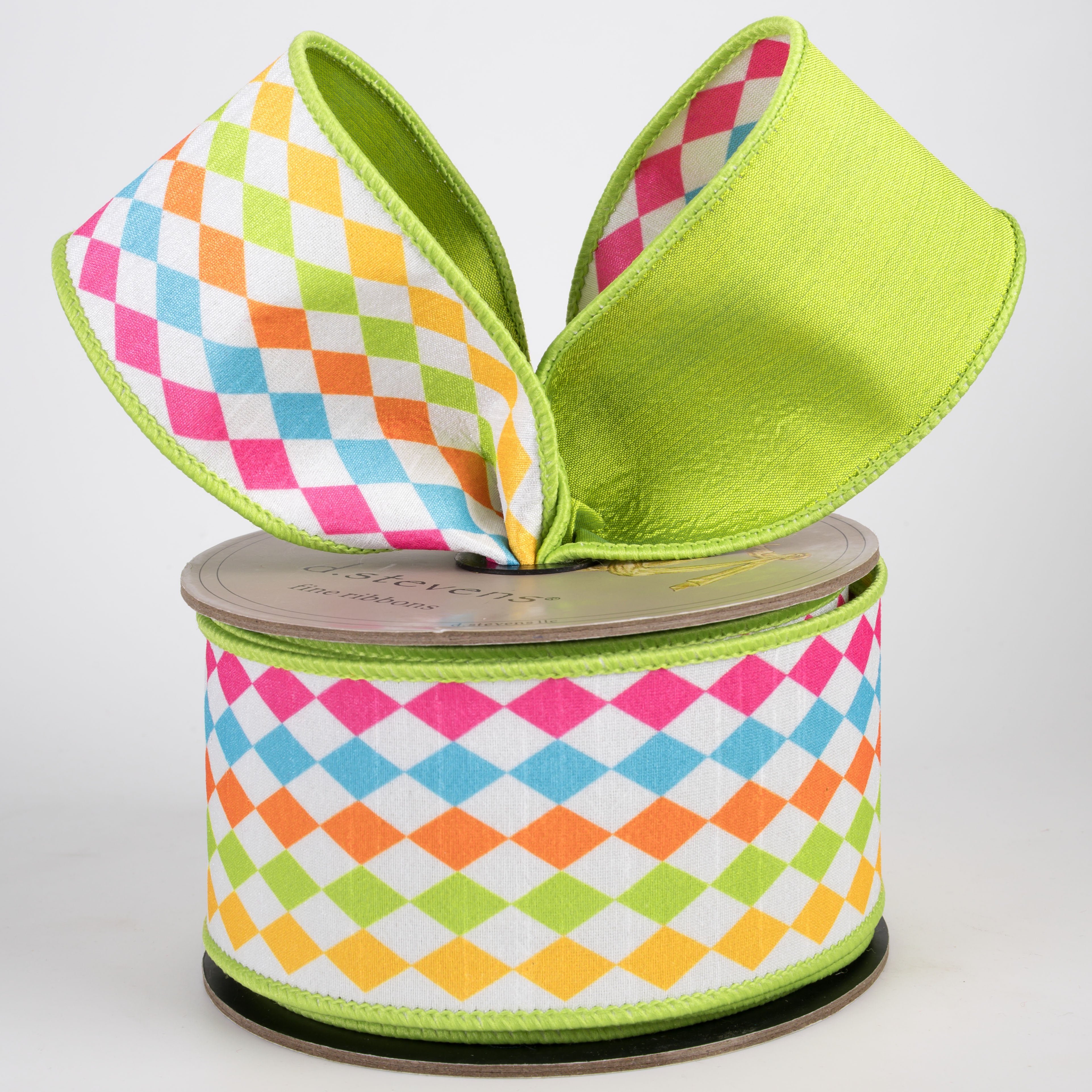 [D Stevens] 2.5" Dupioni Colorful Harlequin Ribbon: Bright Multi (10 Yards) Lifestyle Photo