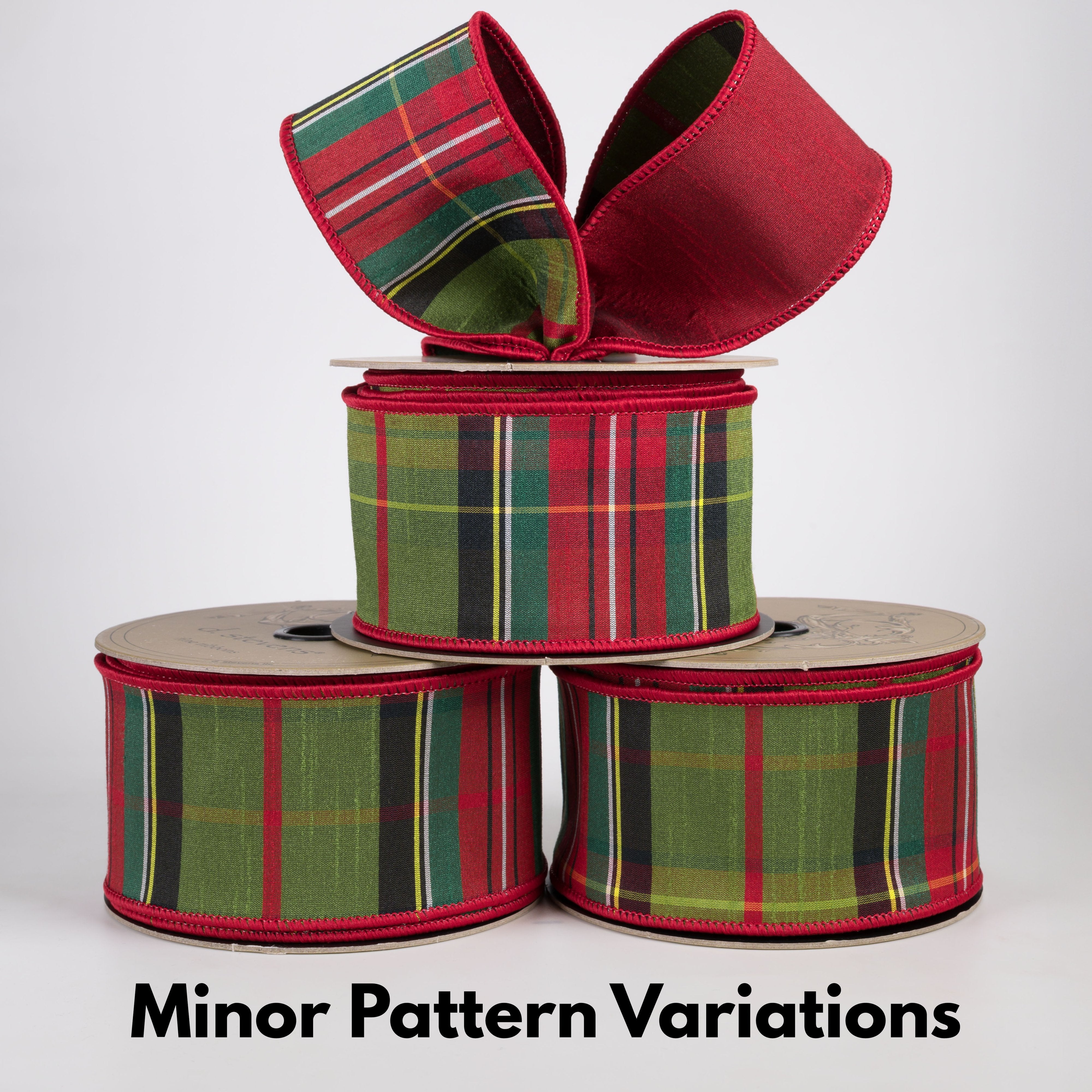 [D Stevens] 2.5" Faux Dupioni Traditional Tartan Ribbon: Red & Moss (10 Yards) Lifestyle Photo