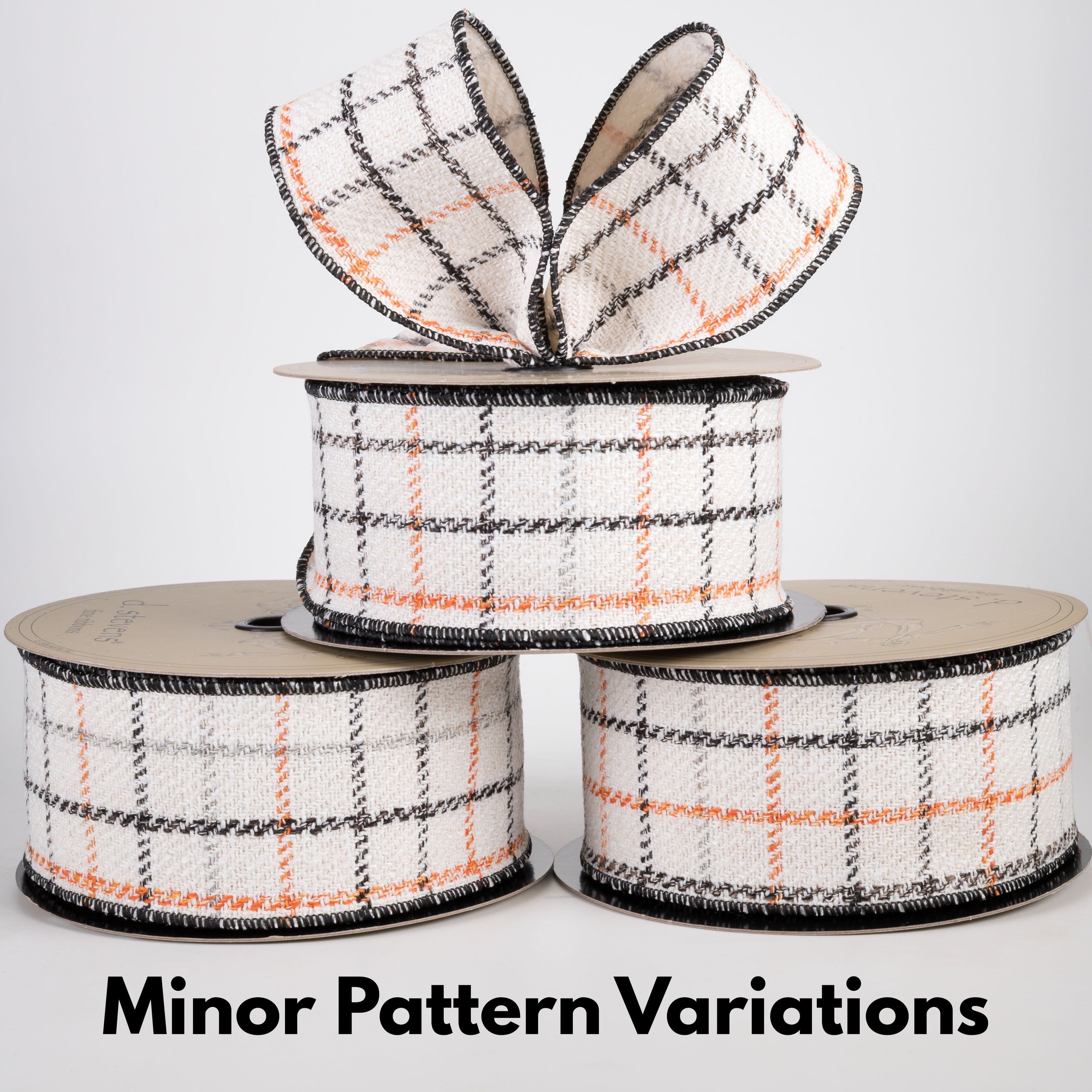 [D Stevens] 2.5" Faux Wool Windowpane Plaid Ribbon: Black, Orange & Ivory (10 Yards) Lifestyle Photo