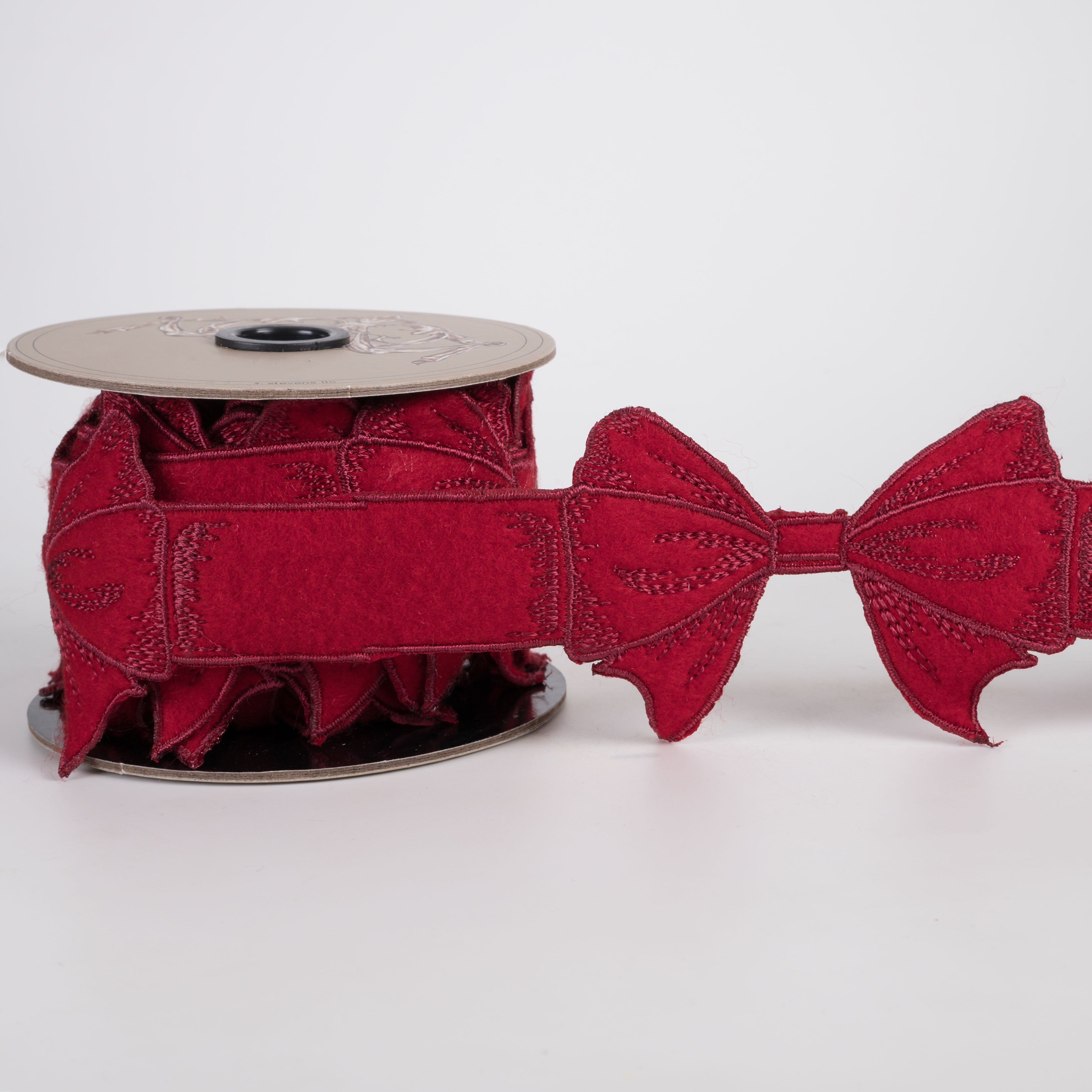 [D Stevens] 2.5" Felt Embroidered Bow Garland Ribbon: Red (5 Yards) Item Number: 18-4917