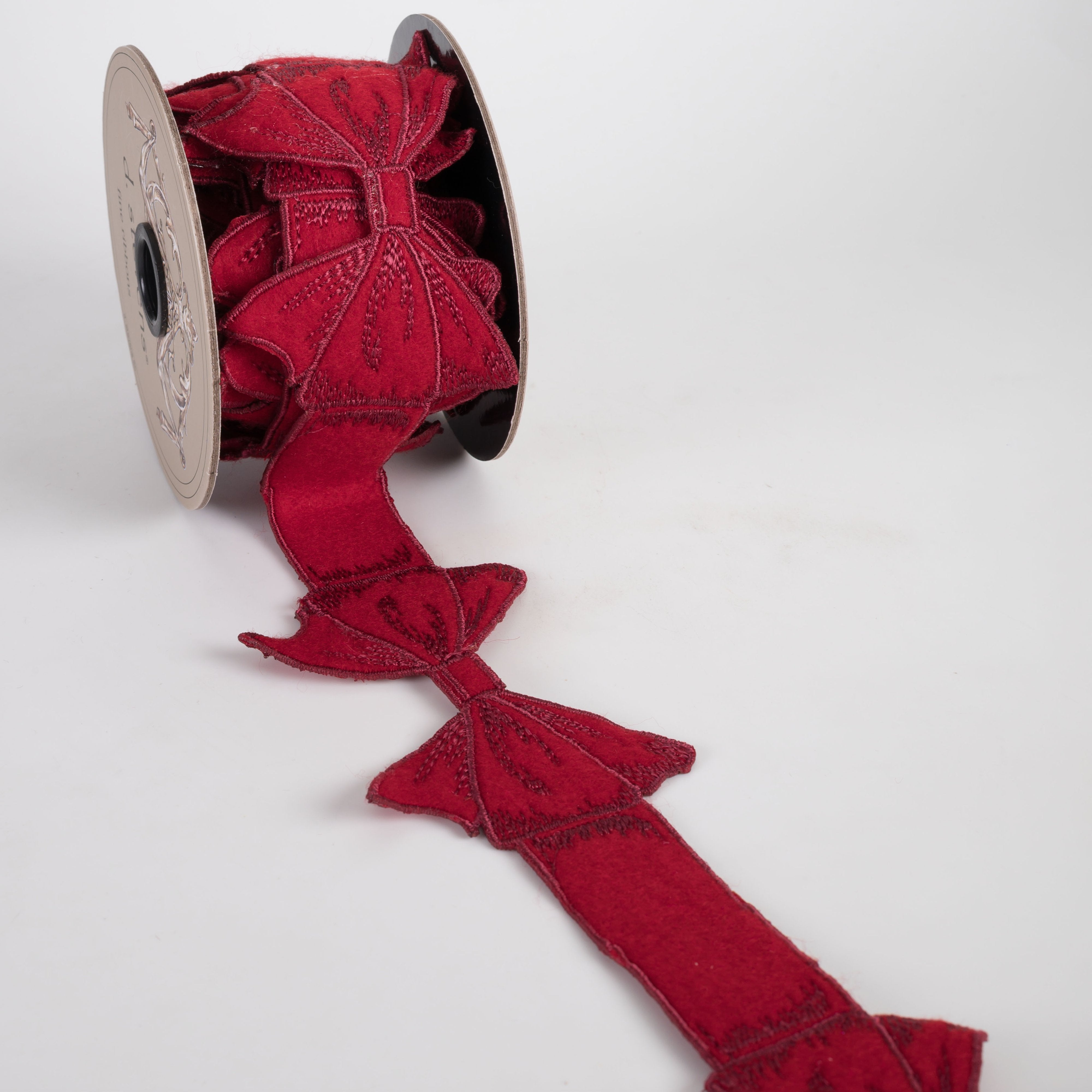 [D Stevens] 2.5" Felt Embroidered Bow Garland Ribbon: Red (5 Yards) Lifestyle Photo