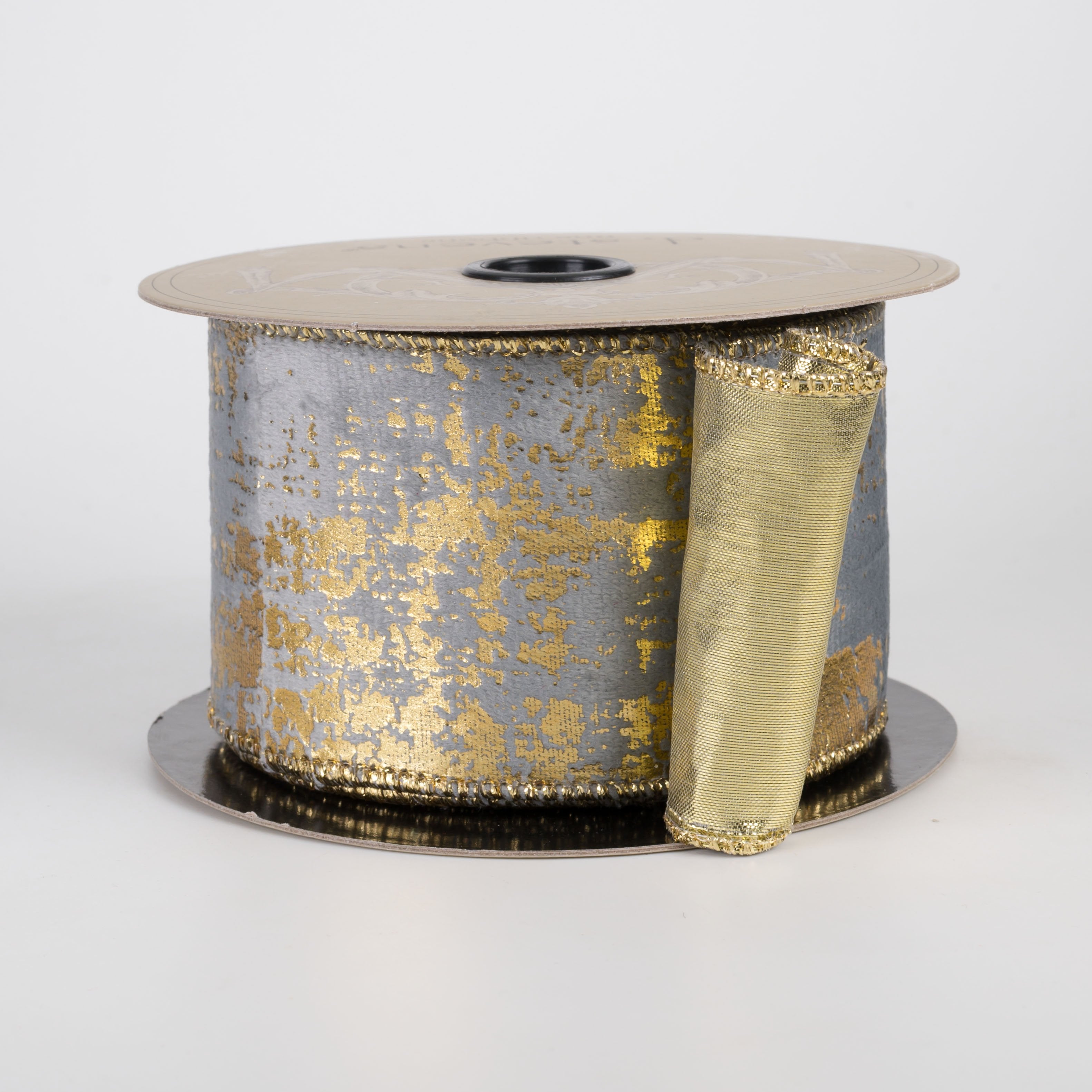 [D Stevens] 2.5" Suede Velvet Burnished Gold Back Ribbon: Grey (10 Yards) Item Number: 09-5518