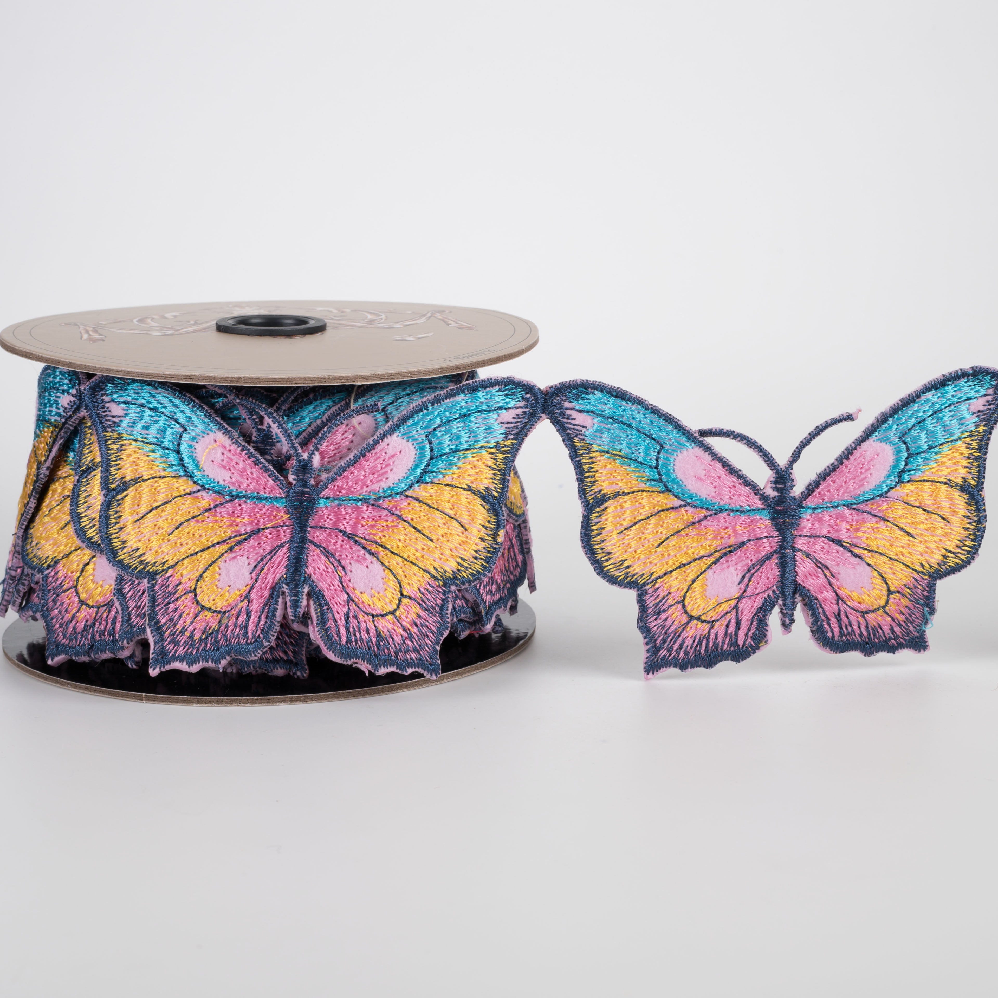 [D Stevens] 2.5" Unwired Embroidered Butterflies Ribbon Garland (5 Yards) Item Number: 18-4781