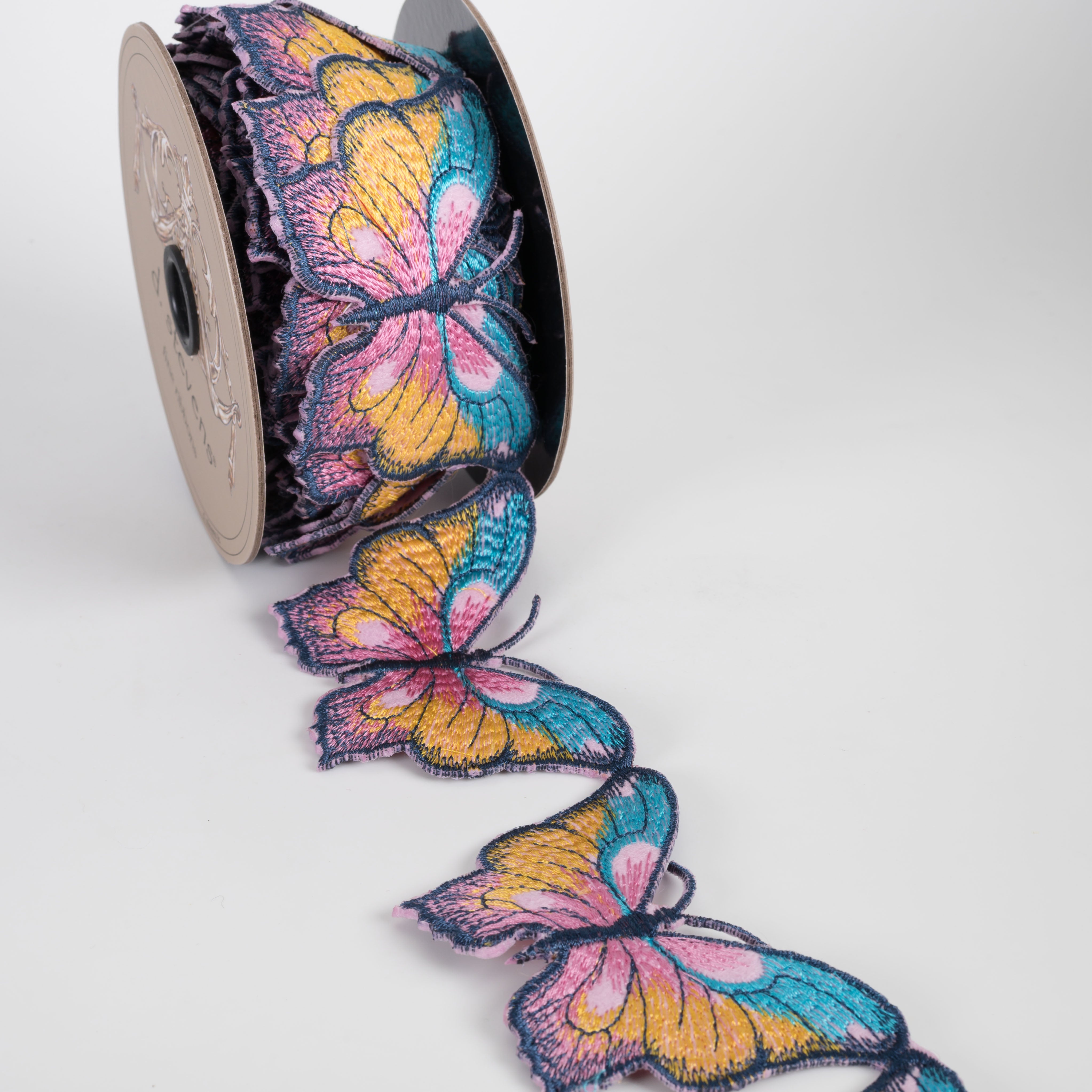[D Stevens] 2.5" Unwired Embroidered Butterflies Ribbon Garland (5 Yards) detail photo 3
