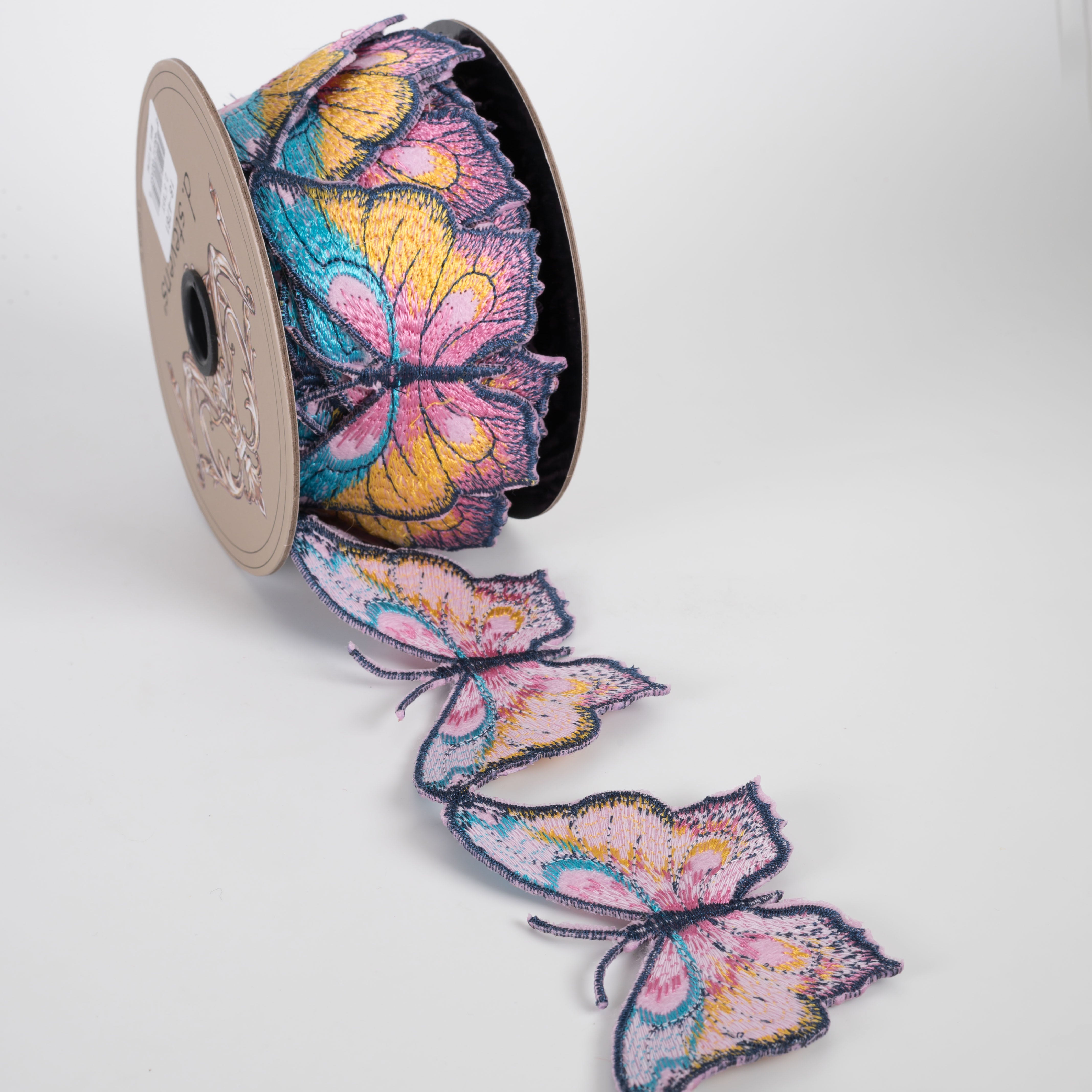 [D Stevens] 2.5" Unwired Embroidered Butterflies Ribbon Garland (5 Yards) detail photo 4