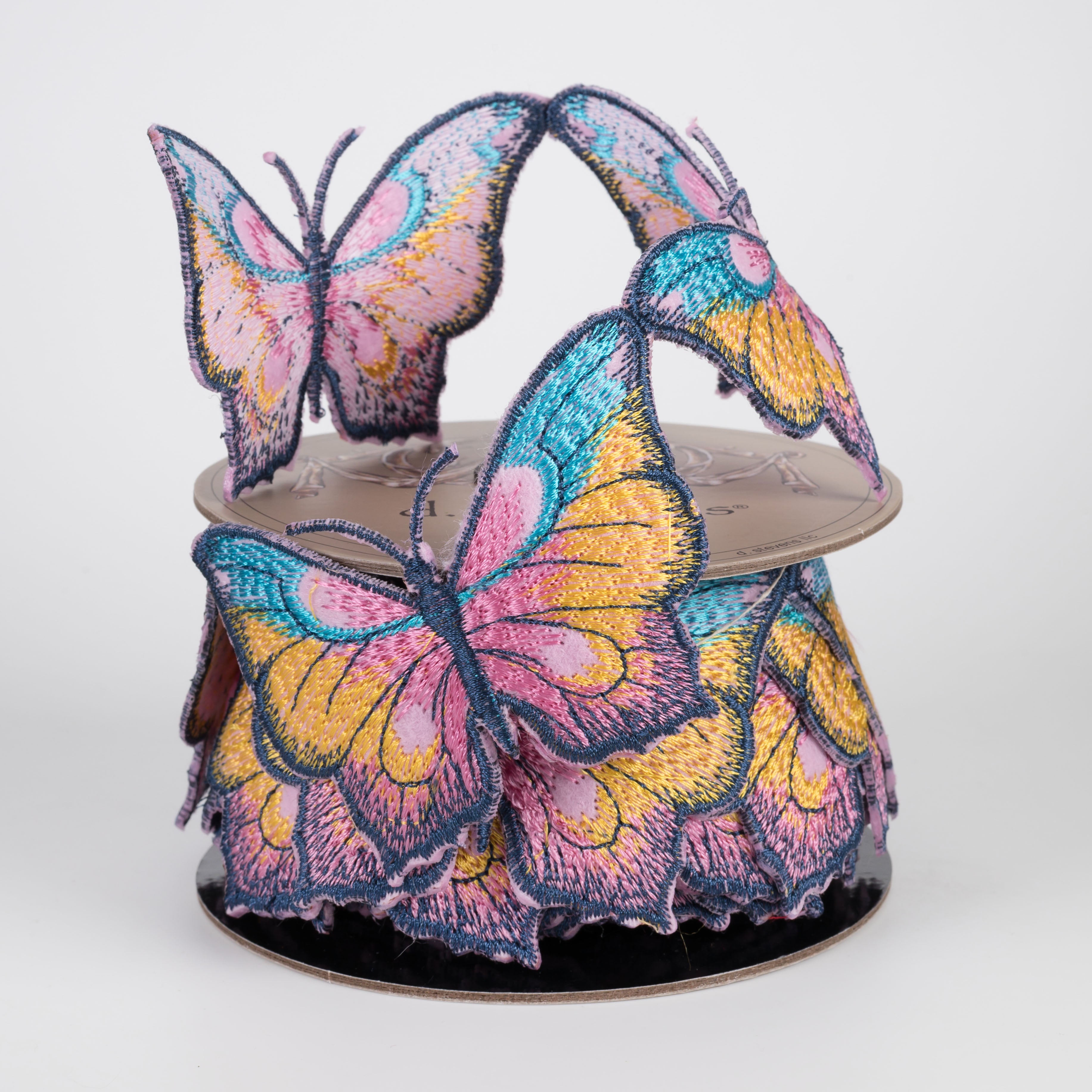 [D Stevens] 2.5" Unwired Embroidered Butterflies Ribbon Garland (5 Yards) Lifestyle Photo