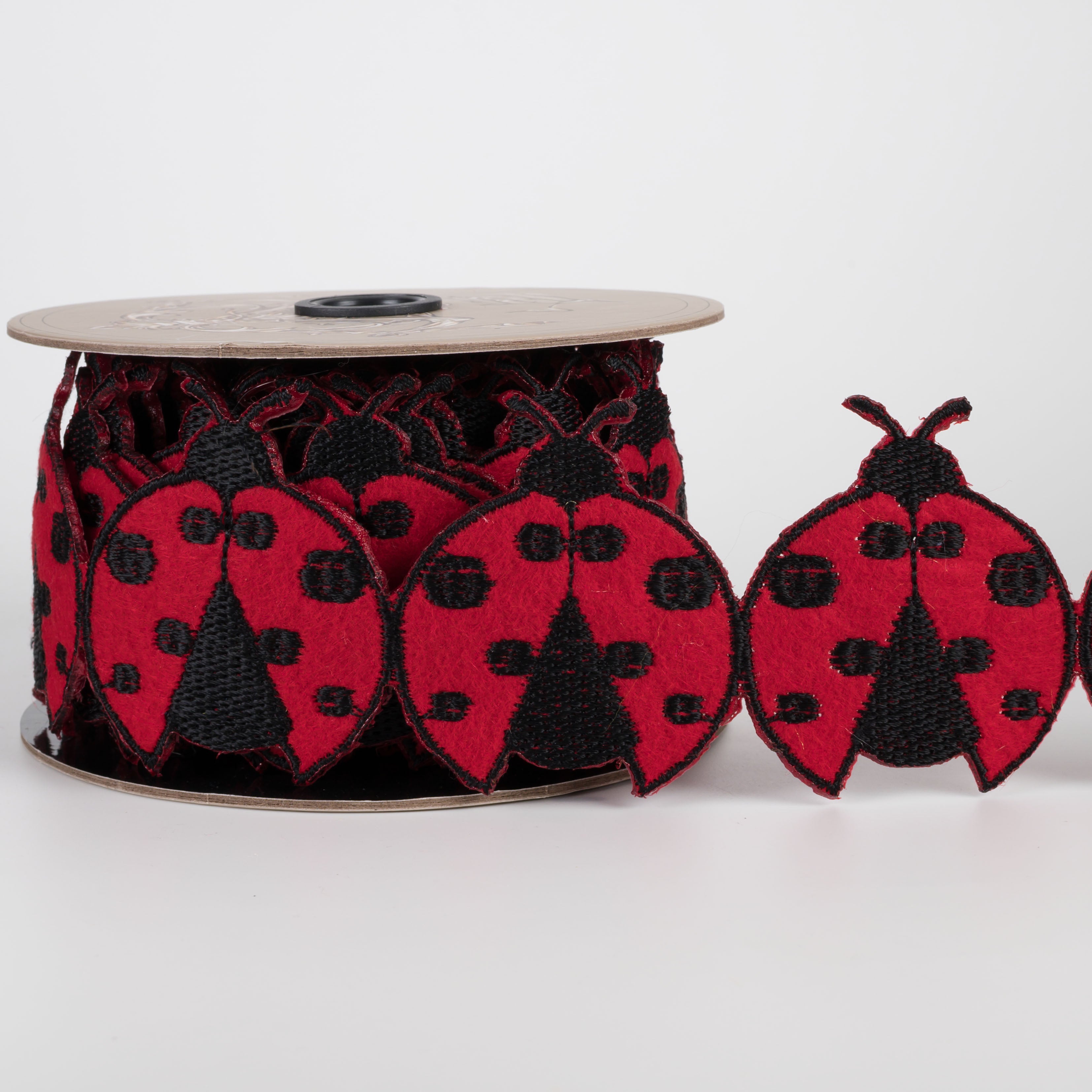 [D Stevens] 2.5" Unwired Embroidered Ladybugs Ribbon Garland (5 Yards) Item Number: 18-4776