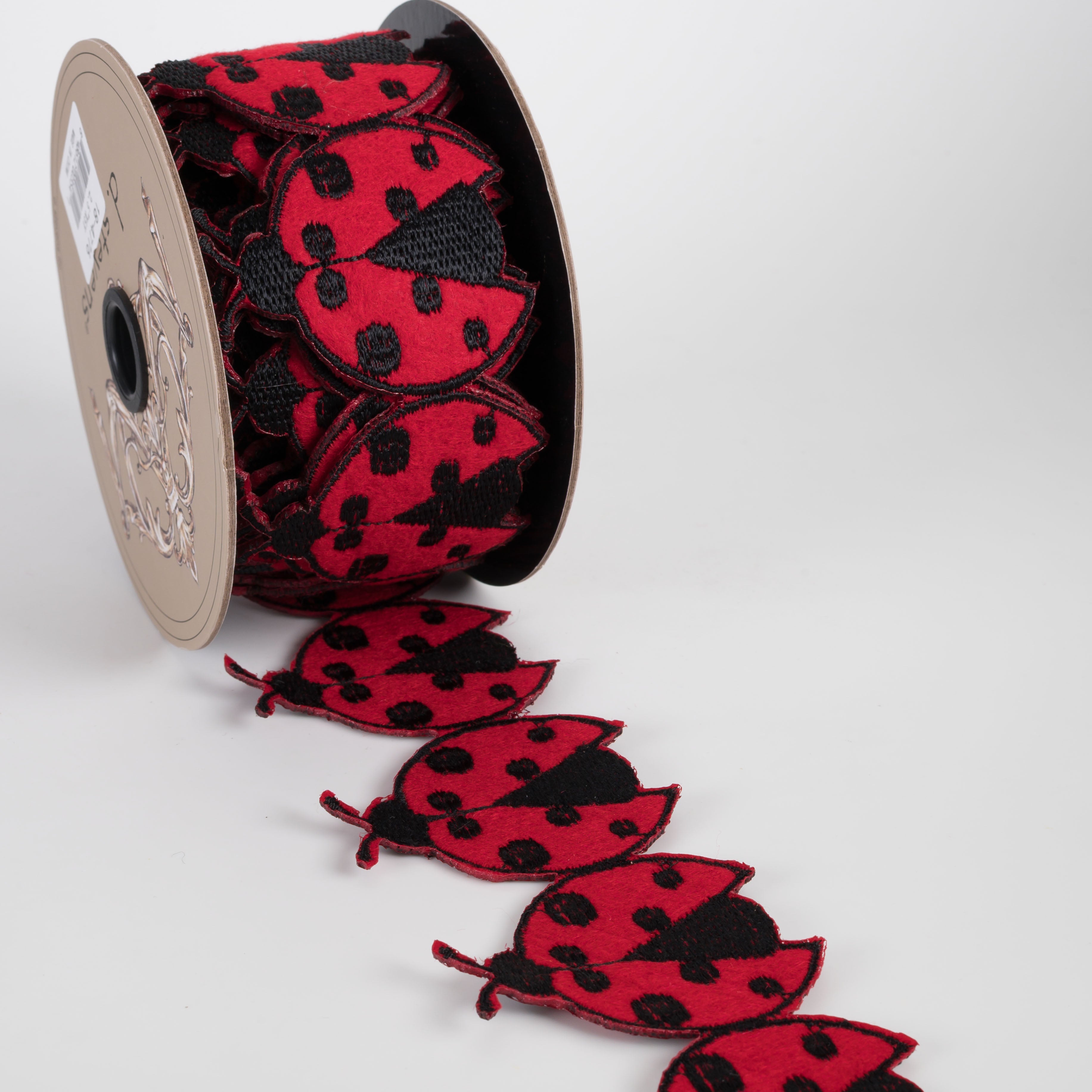 [D Stevens] 2.5" Unwired Embroidered Ladybugs Ribbon Garland (5 Yards) detail photo 4