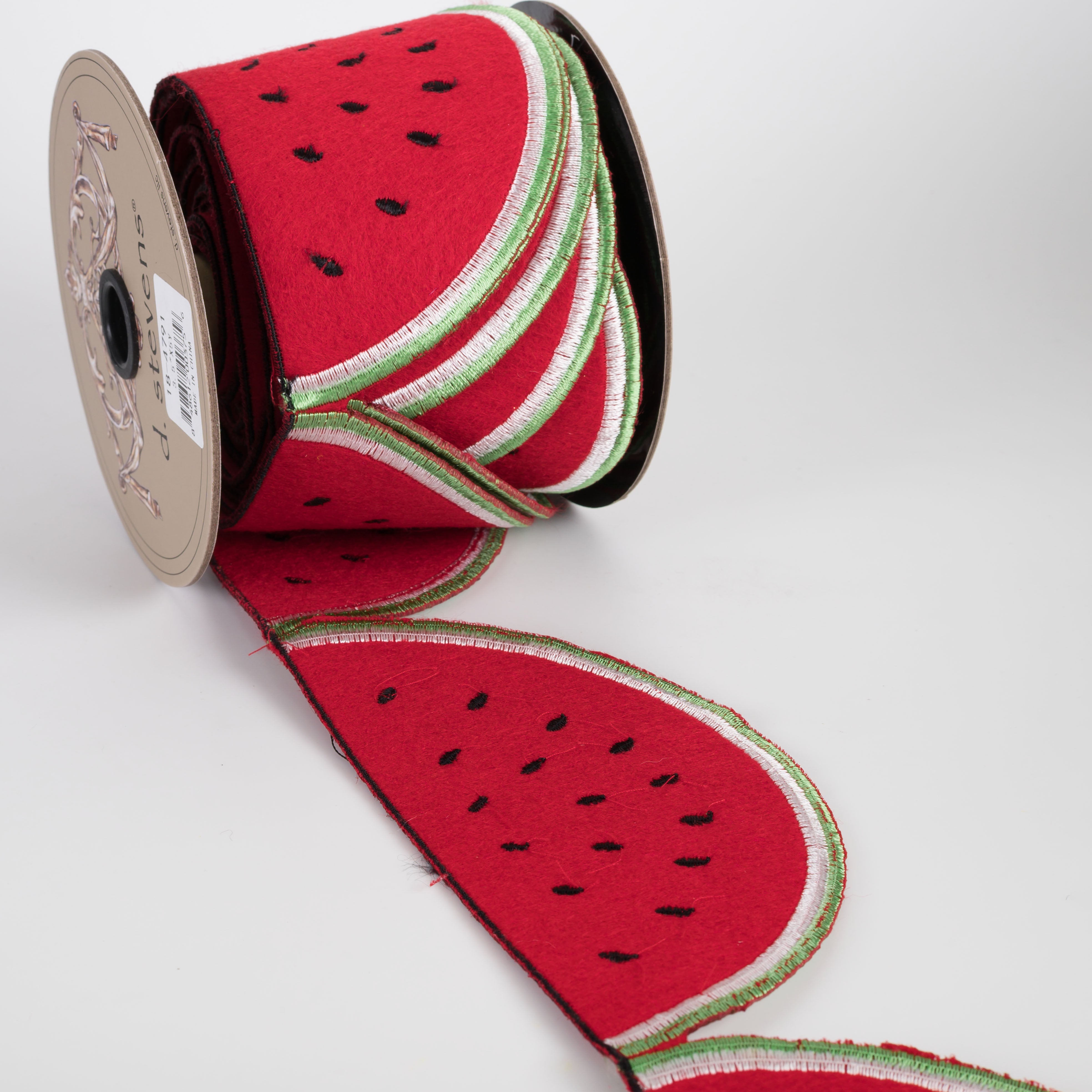 [D Stevens] 3.5" Unwired Embroidered Watermelon Ribbon Garland (5 Yards) detail photo 3