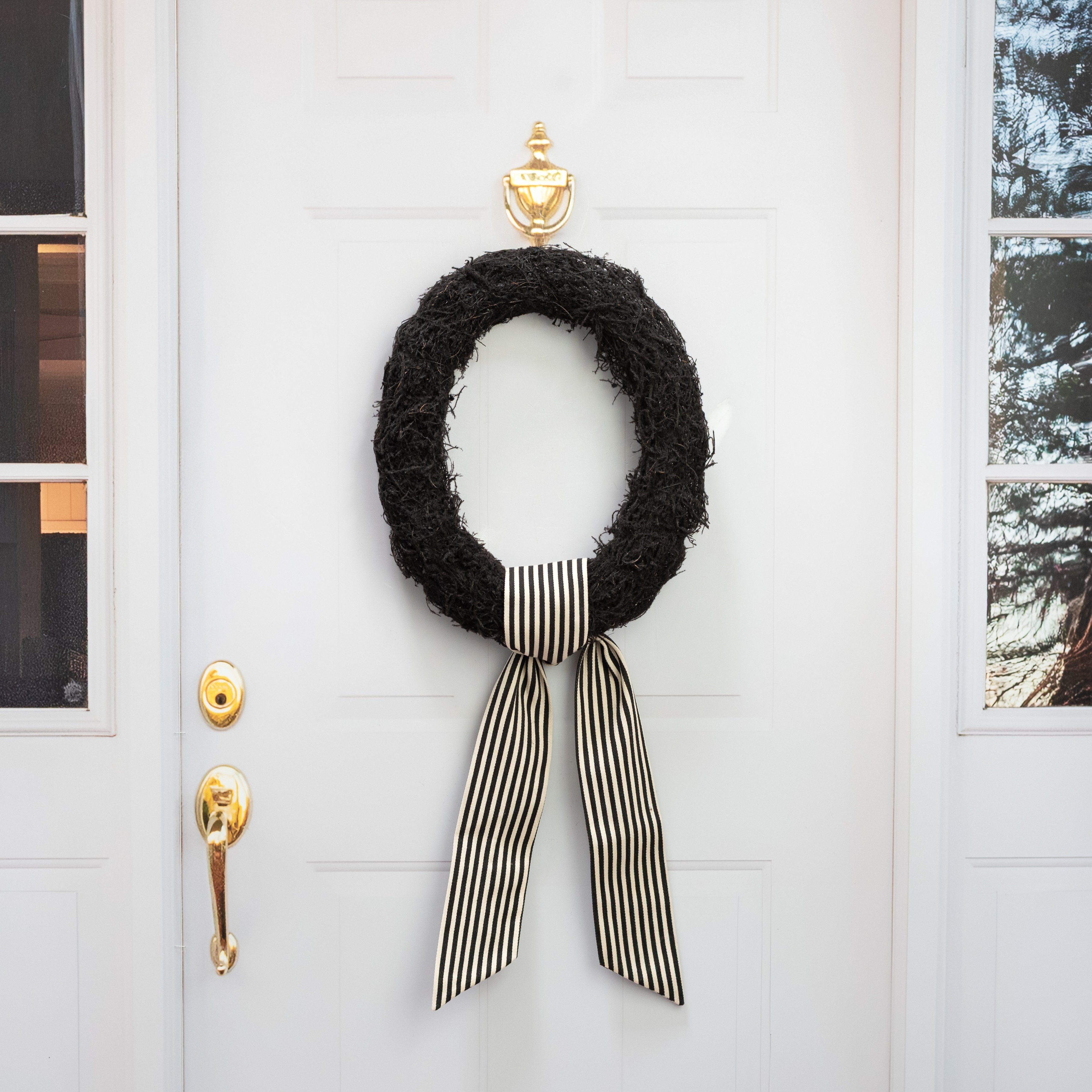 [D Stevens] 4" x 56" Canvas Stripe Wreath Sash: Natural & Black Lifestyle Photo