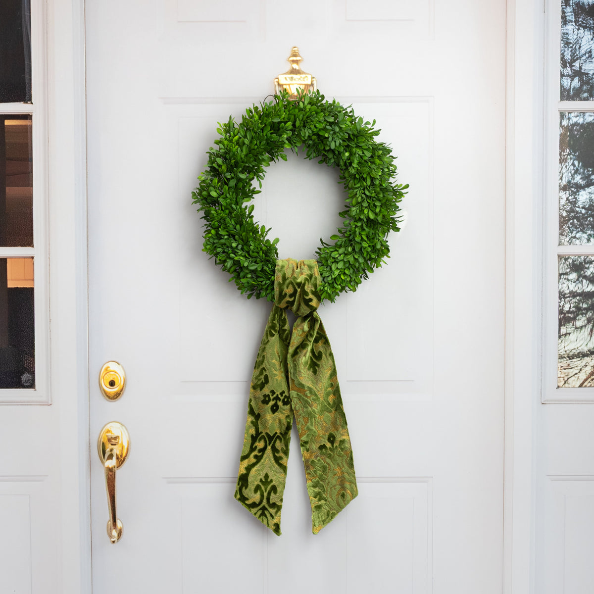 [D Stevens] 4" x 56" Jacquard Acanthus Leaves Wreath Sash: Olive Green Lifestyle Photo