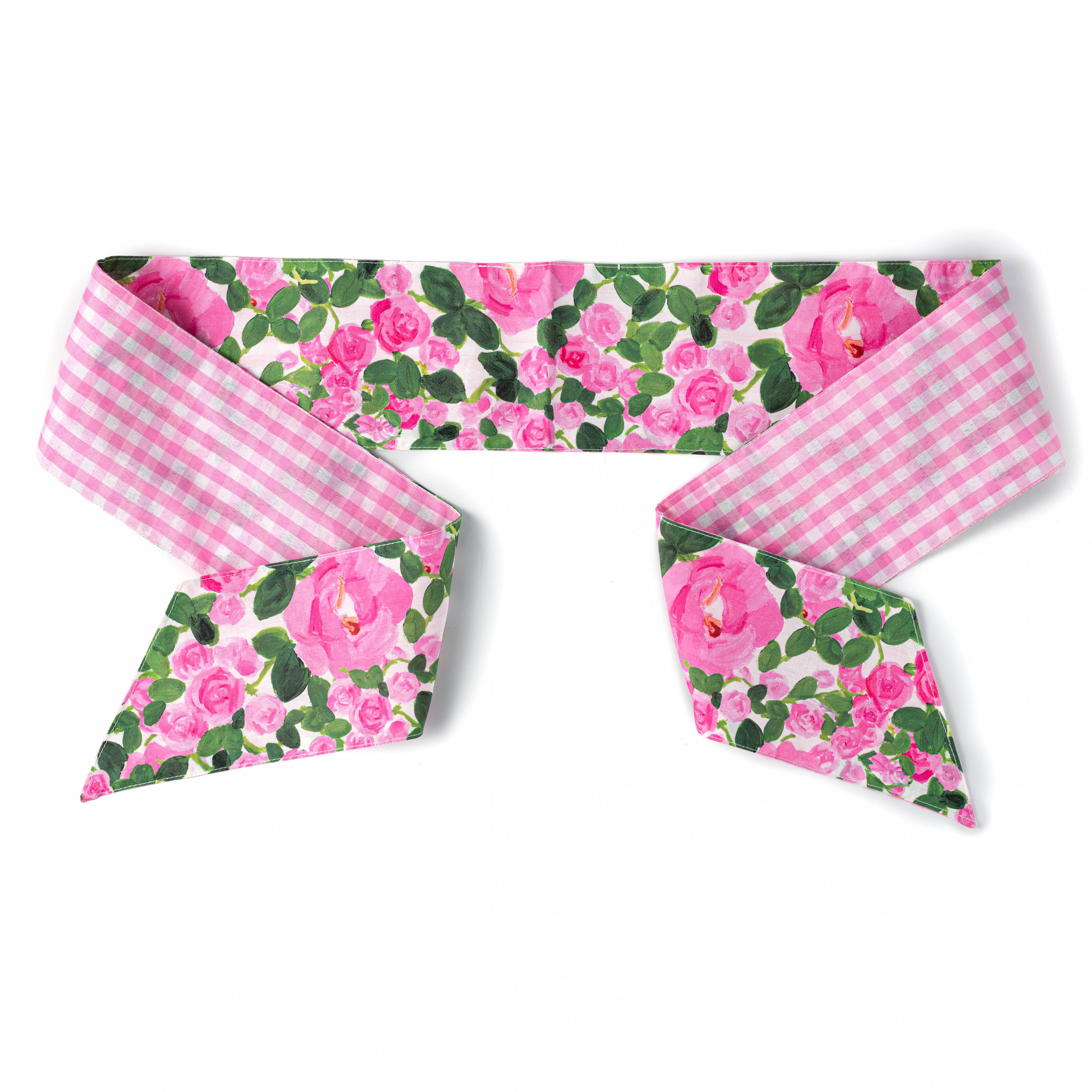 [D Stevens] 4" x 56" Linen Wreath Sash: Pink Rose Garden & Pink Check Item Number: 18-4812