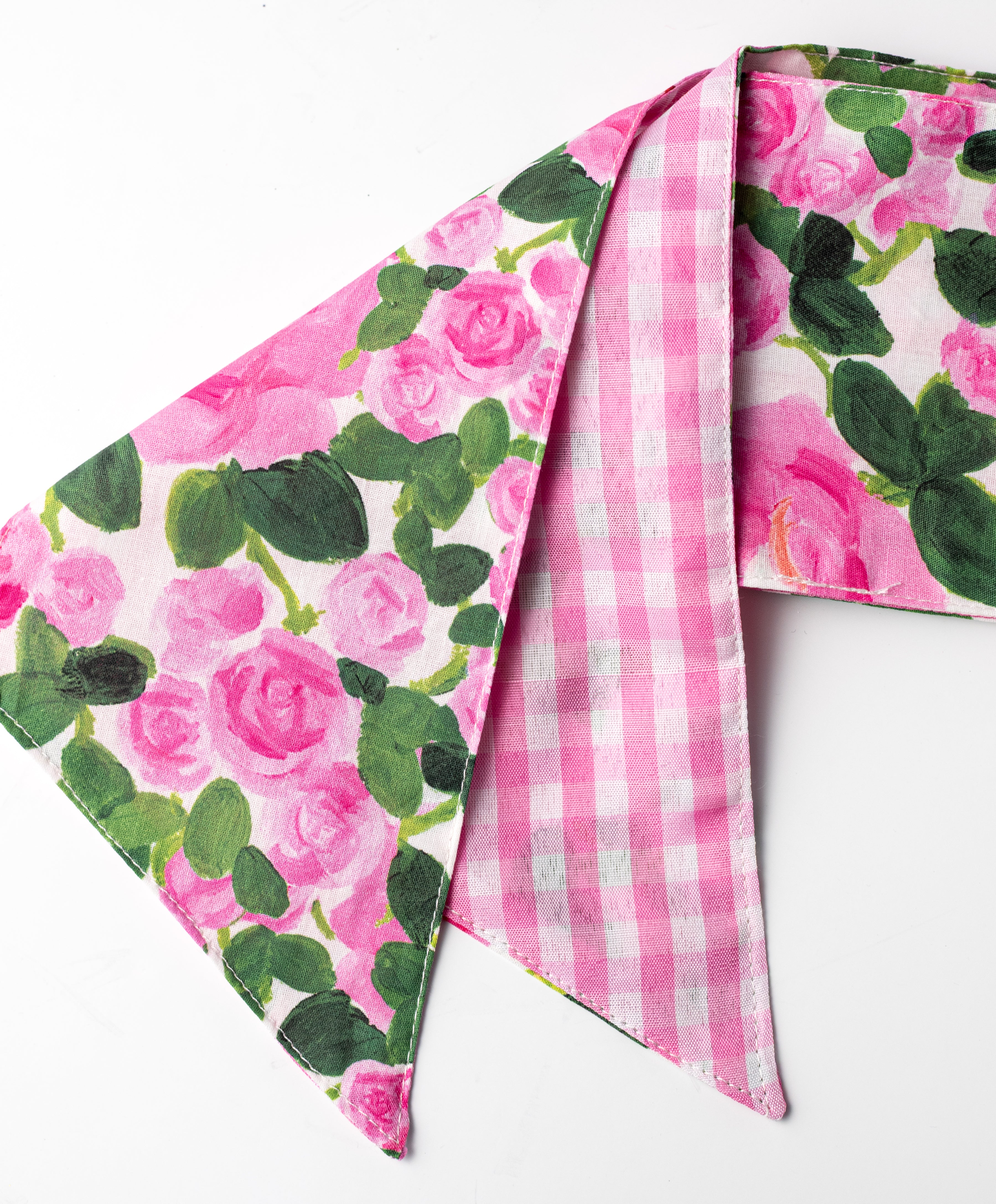 [D Stevens] 4" x 56" Linen Wreath Sash: Pink Rose Garden & Pink Check detail photo 3