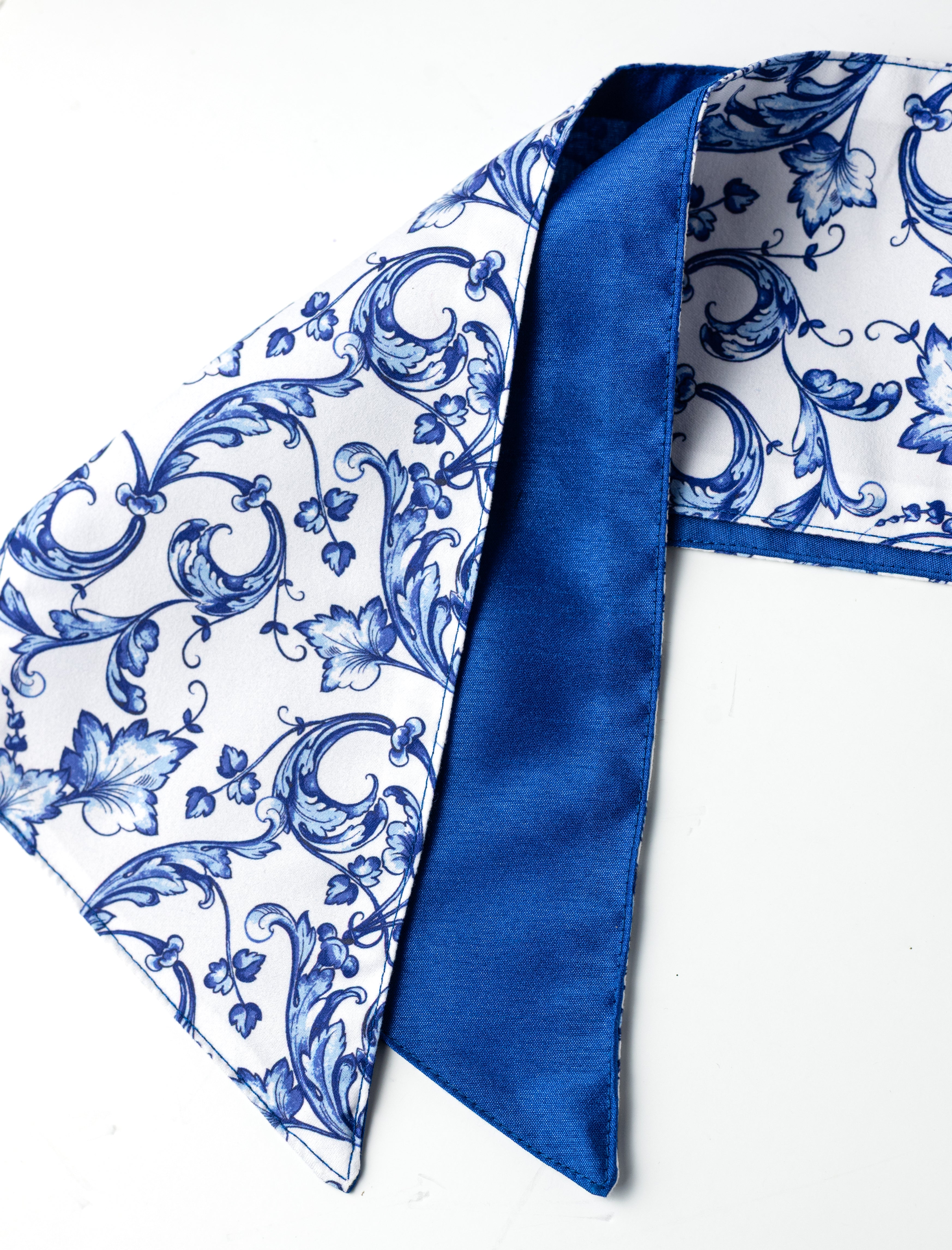 [D Stevens] 4" x 56" Poplin Wreath Sash: Blue & White Scroll Chinoiserie detail photo 3