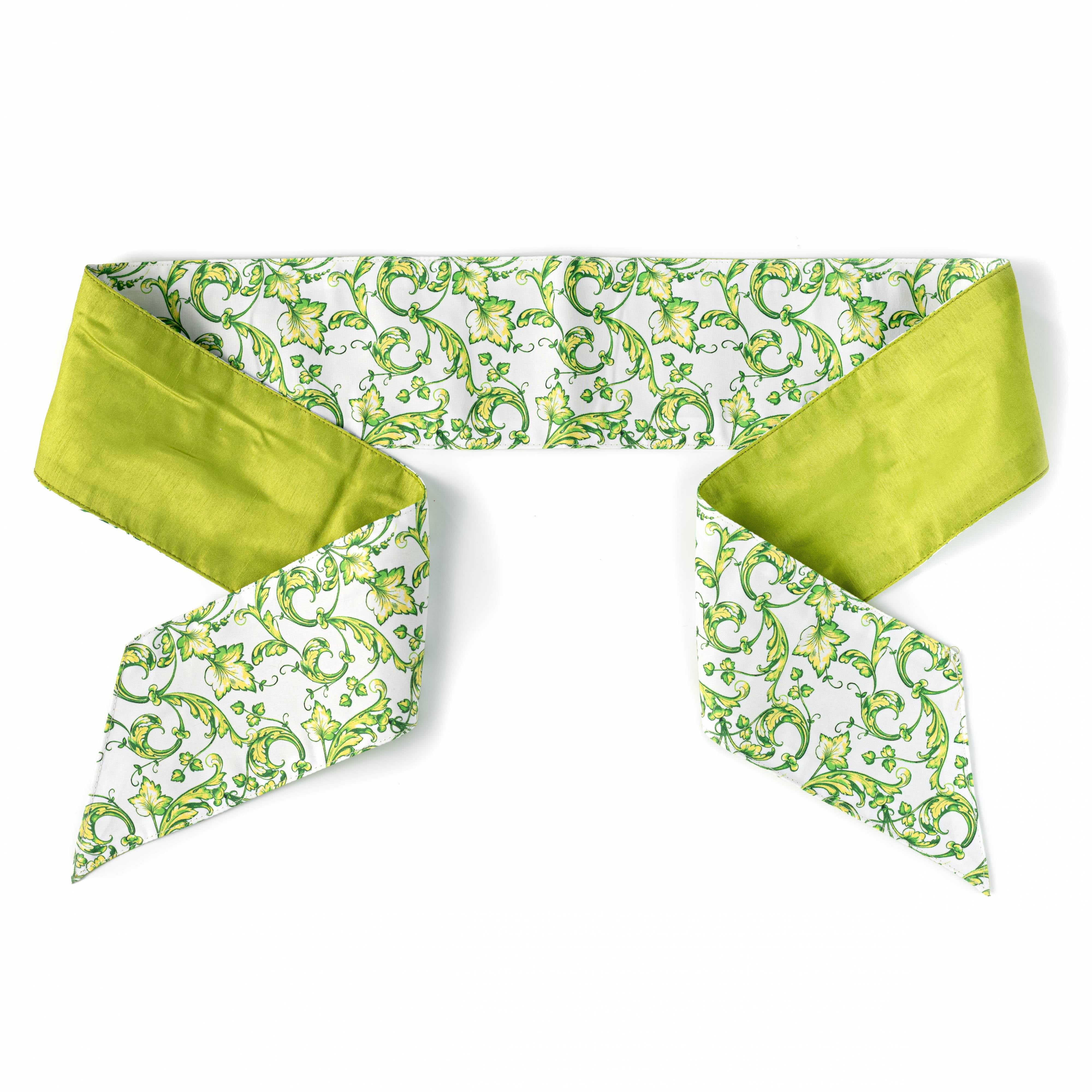 [D Stevens] 4" x 56" Poplin Wreath Sash: Green & White Scroll Chinoiserie Item Number: 18-4803