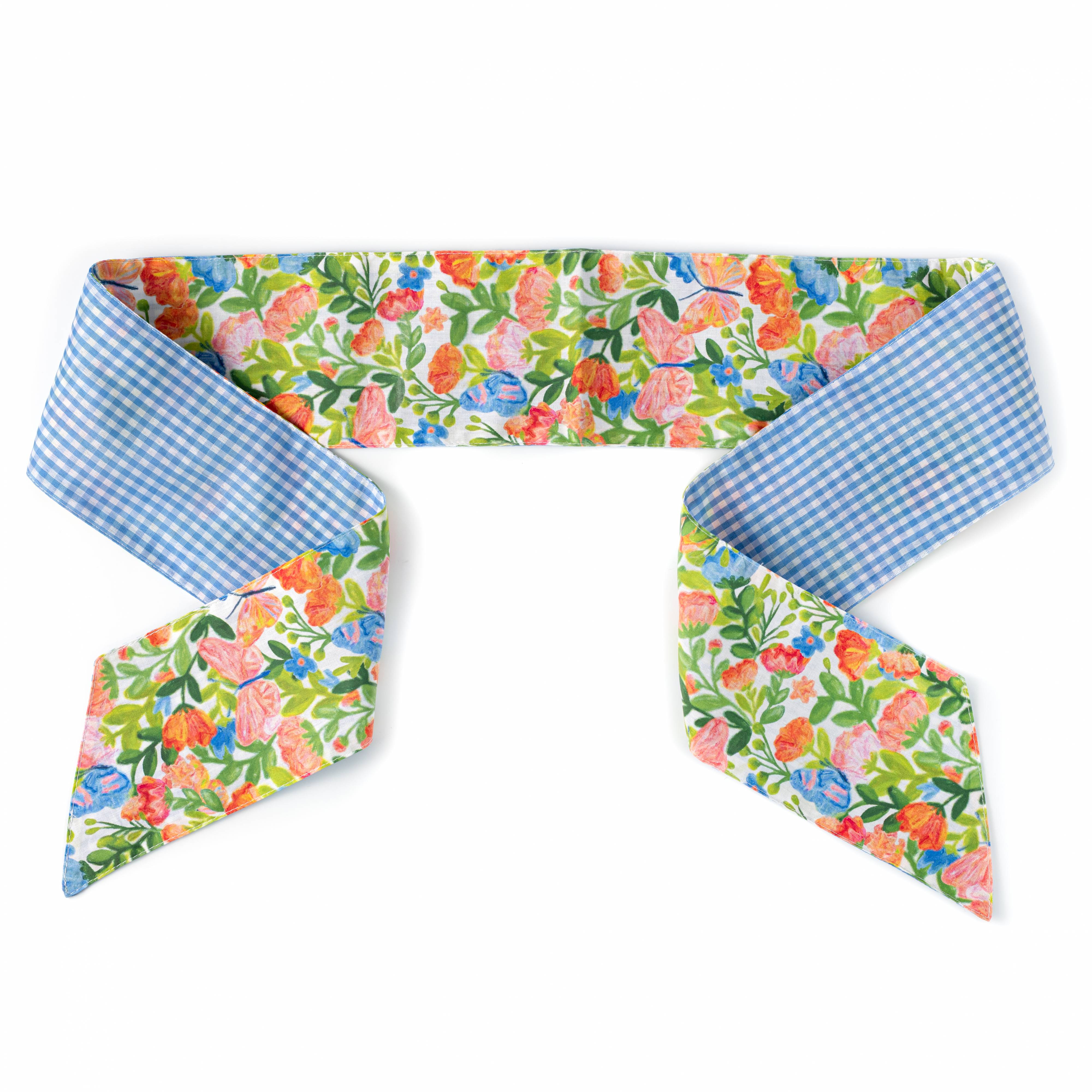 [D Stevens] 4" x 56" Poplin Wreath Sash: Mixed Spring Florals & Blue Check Item Number: 18-4832