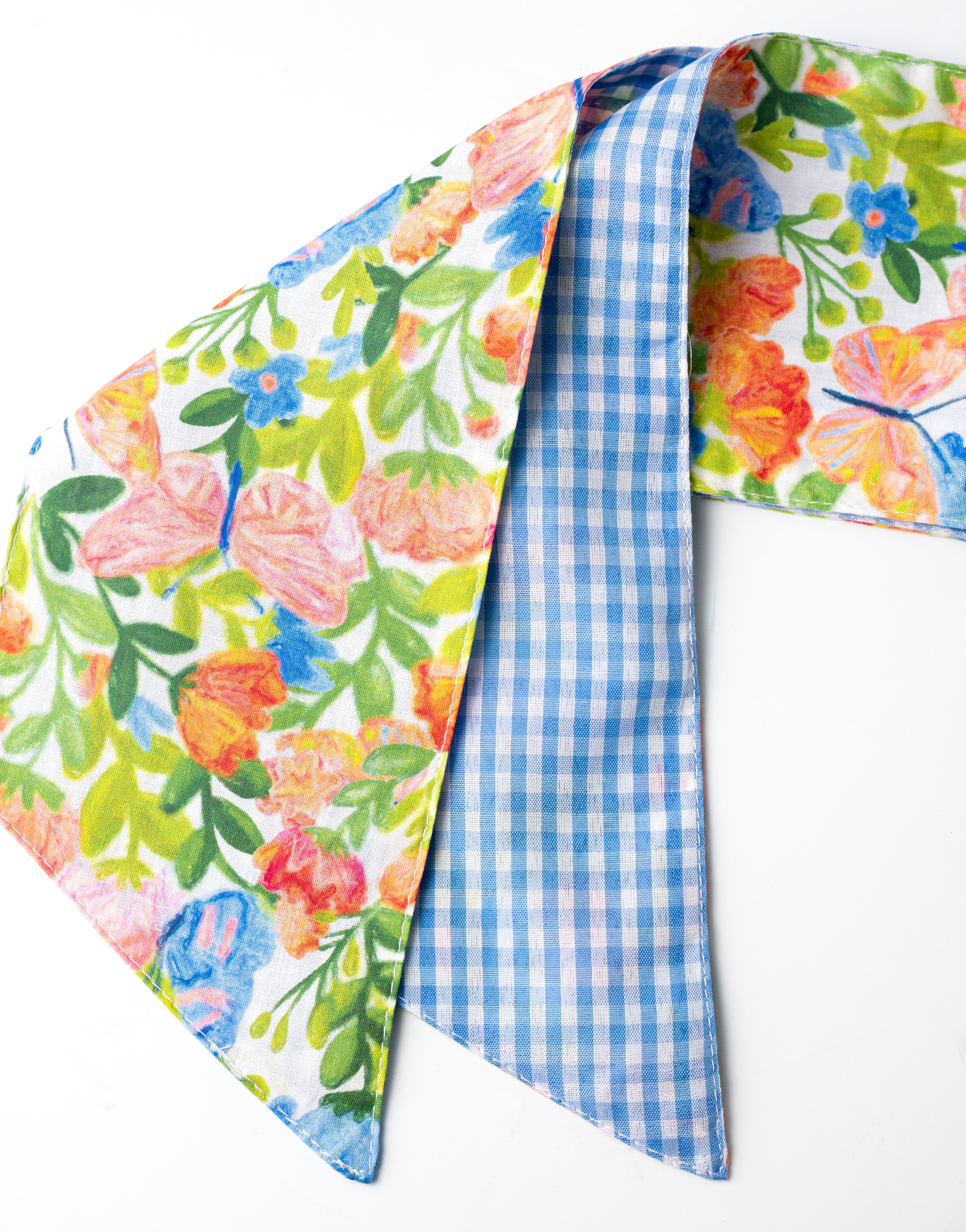 [D Stevens] 4" x 56" Poplin Wreath Sash: Mixed Spring Florals & Blue Check detail photo 3