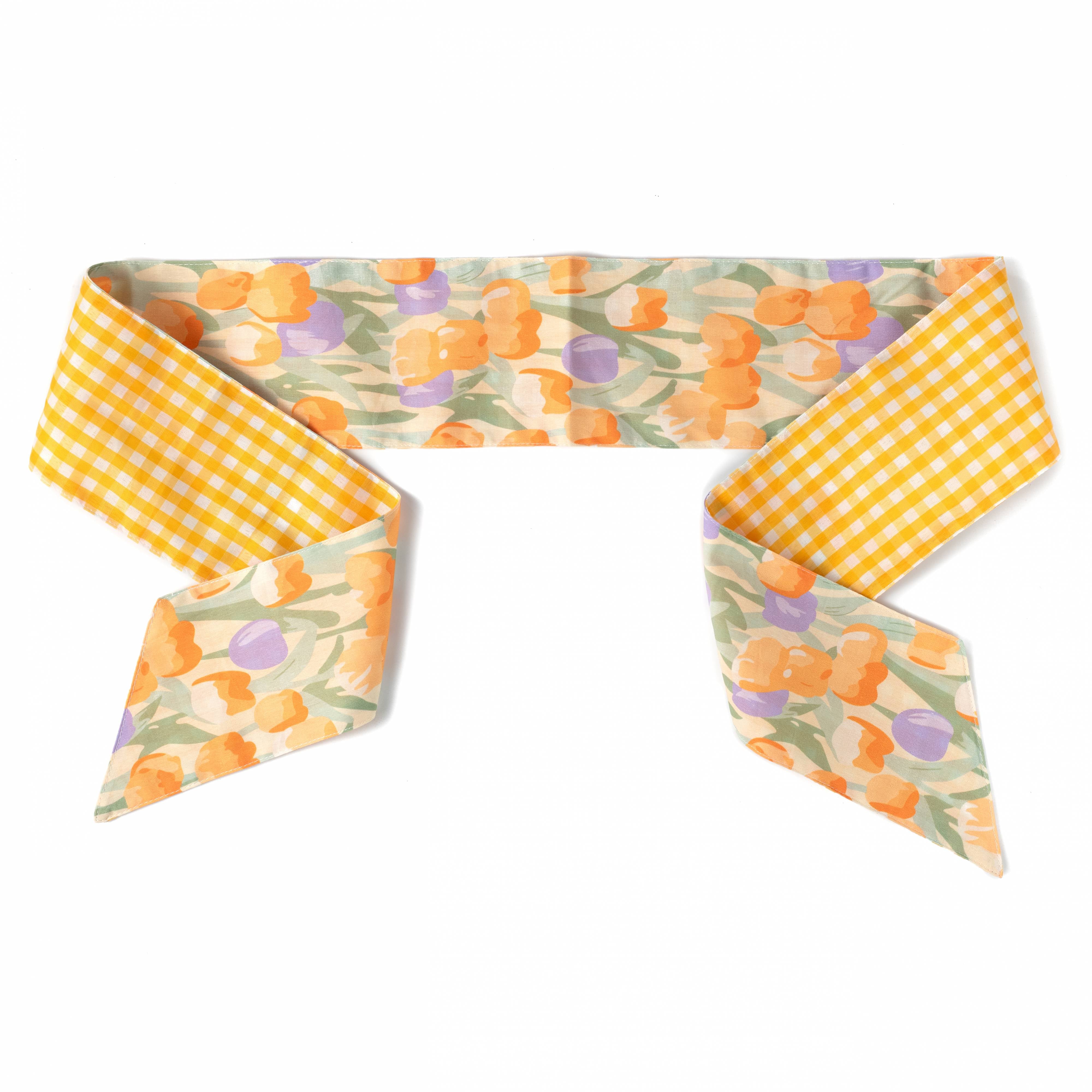 [D Stevens] 4" x 56" Poplin Wreath Sash: Watercolor Tulips & Yellow Check Item Number: 18-4807